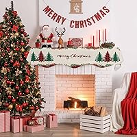 Vista 5 de Bufanda para chimenea con árbol de Navidad, 90 x 17 pulgadas, guirnalda de Navidad a cuadros rojos, cubierta de mantel de lino vintage, protector