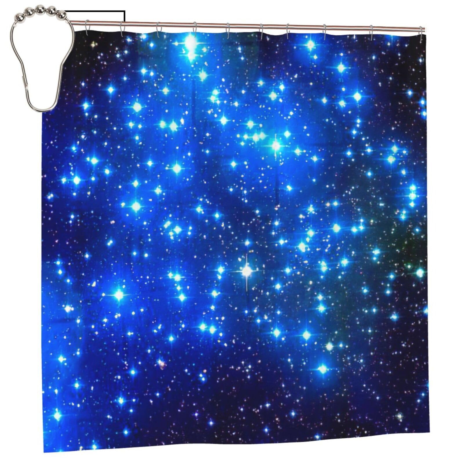 Rideau de douche anti-moisissure bleu &eacute;toiles 183x183 bouton-pression