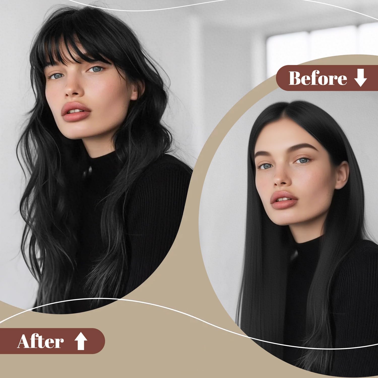 100% Real Human Hair Clip in Bangs for Women - Natural Look Fringe Hairpiece with Temples, Wispy or Curved Bangs Options(Natural Black) - Image 2