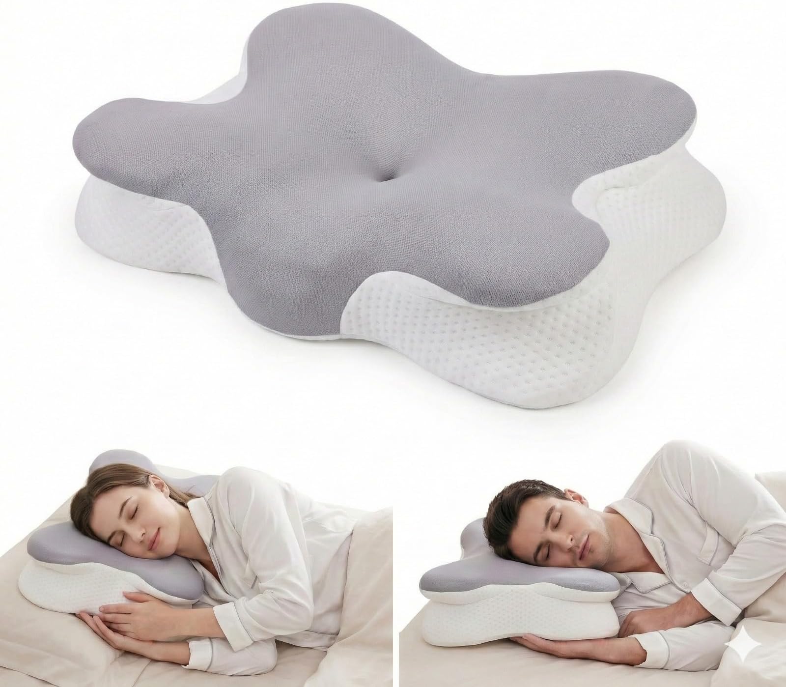 Ergonomic Memory Foam Pillow for Neck & Shoulder Support, Contour Bed Pillow with Armrest Design, Dual Height Support with Breathable Cooling Cover for Side, Back & Stomach Sleepers