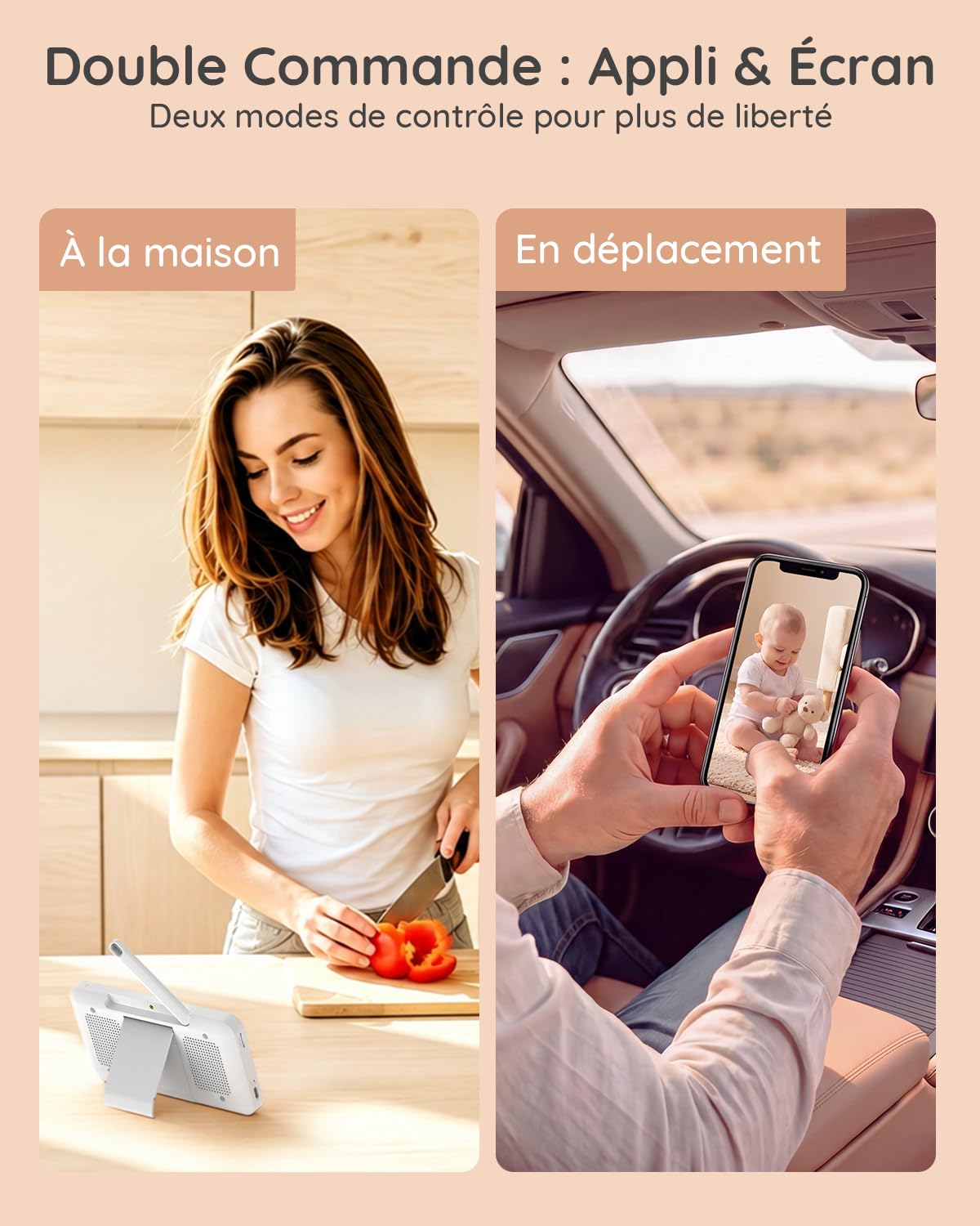 BOIFUN Baby Moniteur vidéo à écran divisé de 5 pouces, 2 caméras, écran 2K et caméra à 360° avec lumière de nuit, contrôle de l'application mobile et moniteur LCD, détection de mouvement et son AI