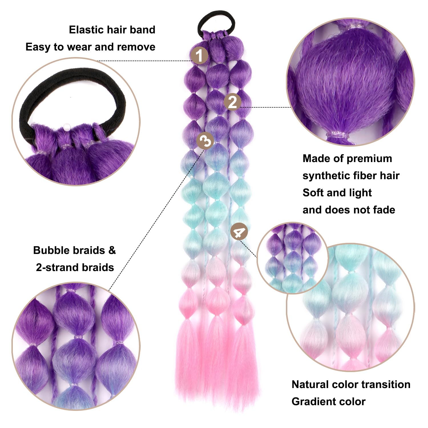 Bubble Ponytail Extensions Synthetic 22 Inch Colorful Braids for Girls Festivals From regular hair to festival character ⚡️ This colorful  main image 2