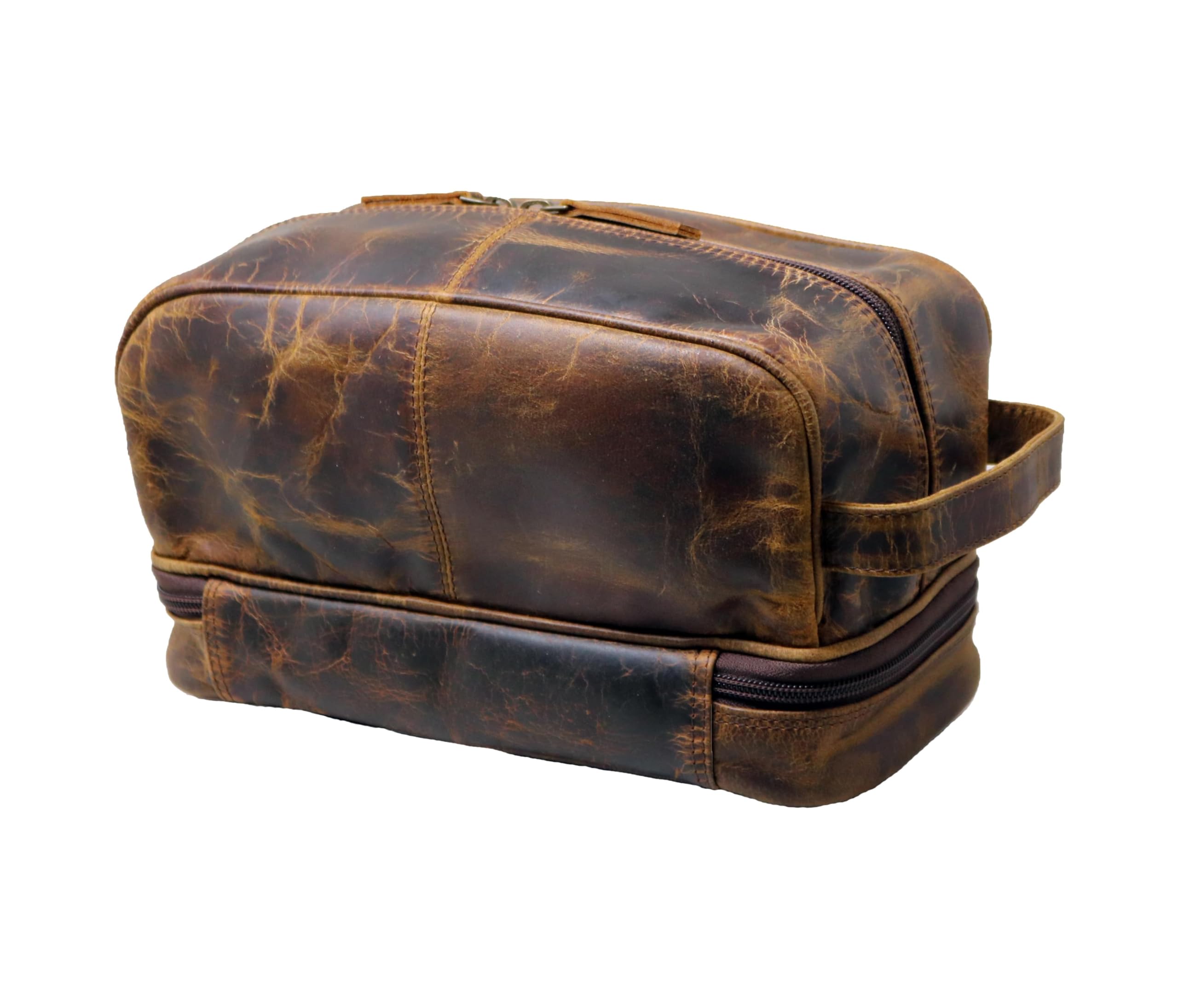 Jaald Neceser de cuero genuino para hombre, impermeable, kit doble, bolsa de afeitar, cuidado de viaje, regalo padrino, mujer, para colgar, cierre de fricción, bolsa de maquillaje, bolsa de cosméticos