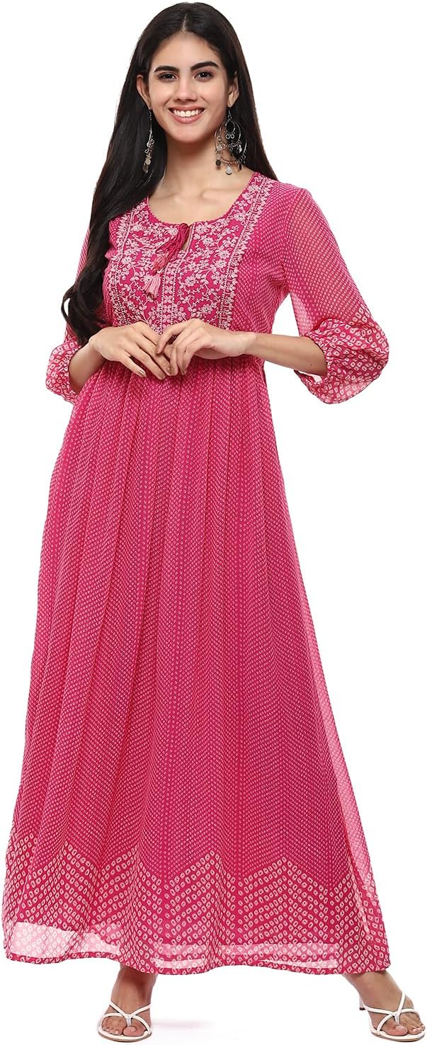 Sponsored Ad - Women's Fit and Flare Floor Length Polyester Flared Printed Dress