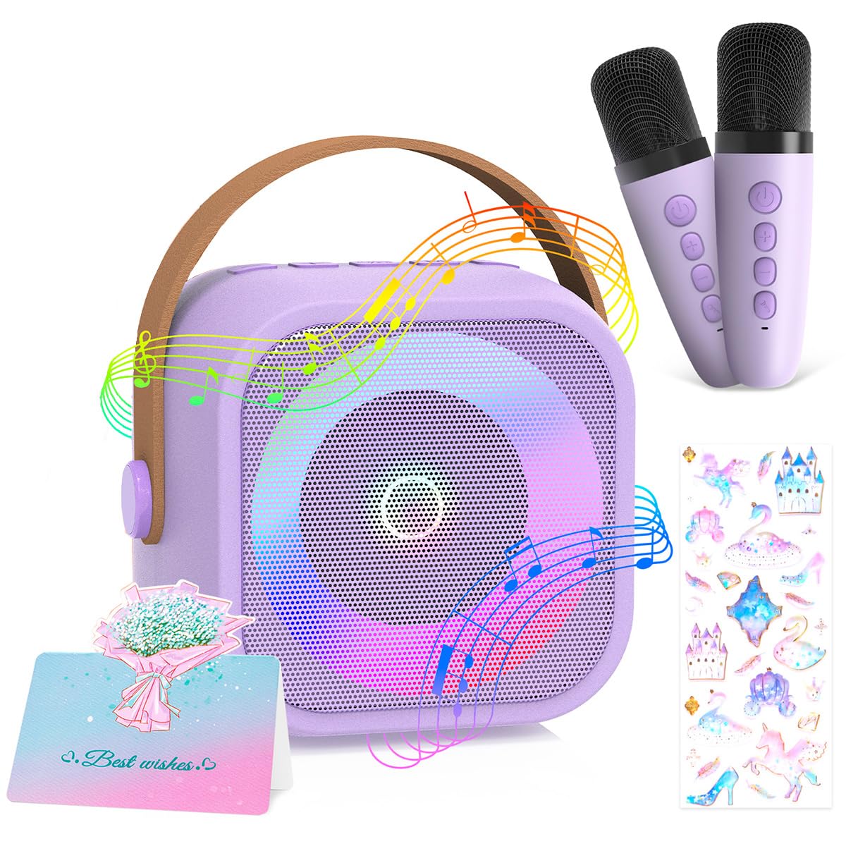 Maszyna Do Karaoke Dla Dzieci Z 2 Mikrofonami,Bezprzewodowy Bluetooth, Z Efektami Zmiany Gosu I Diodami Led Prezent Dla Dziewczynek, Dla Dziewczynek W Wieku 3-12 Lat Prezent Urodzinowy