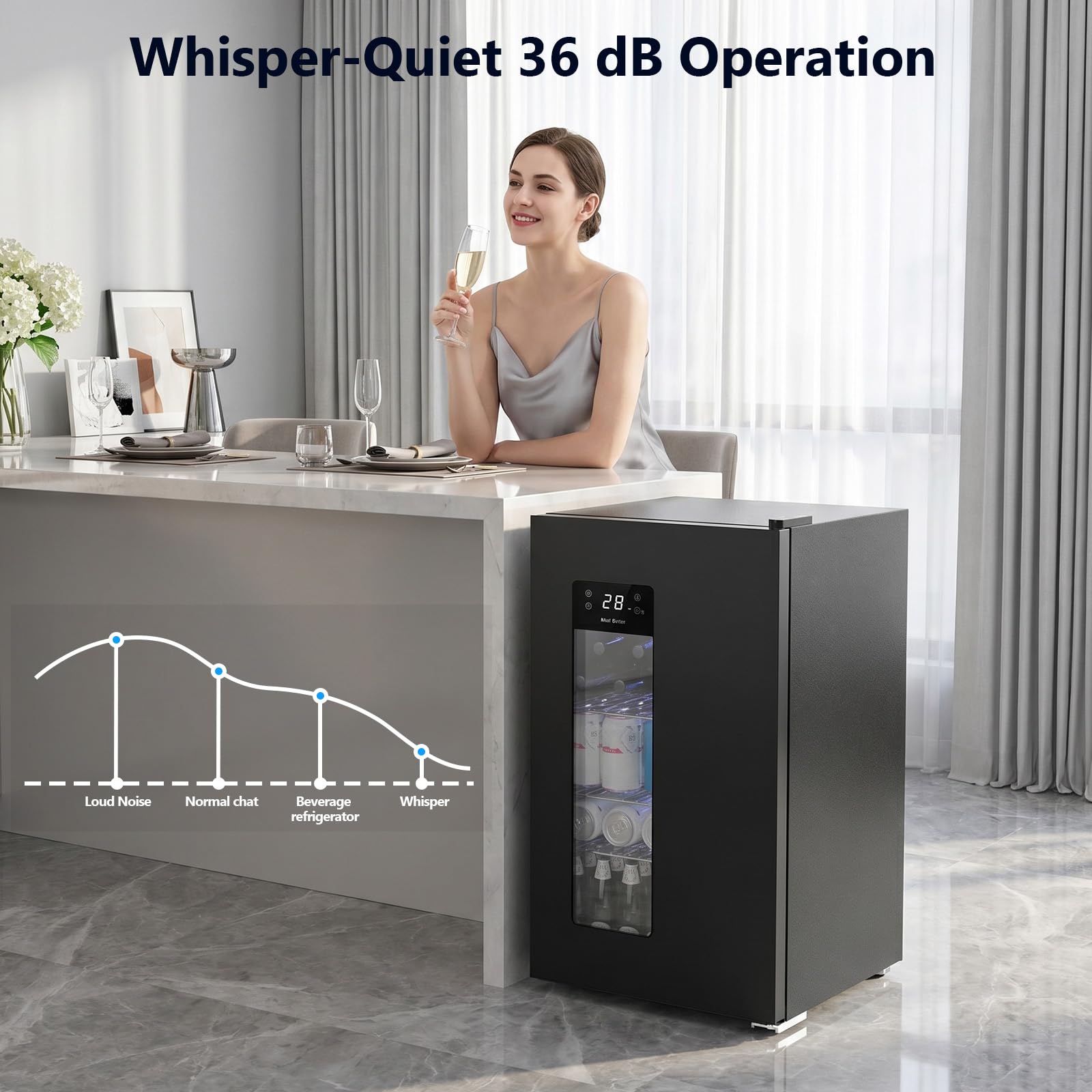 Cowsar 3.2 Cu. Ft. Beverage Refrigerator, 130-Can Beer Cooler With Glass Door, Adjustable Shelves, Digital Temperature Control (20°F–50°F), And LED Lighting For Home, Office & Bar, Black on Fridge.com - View 3