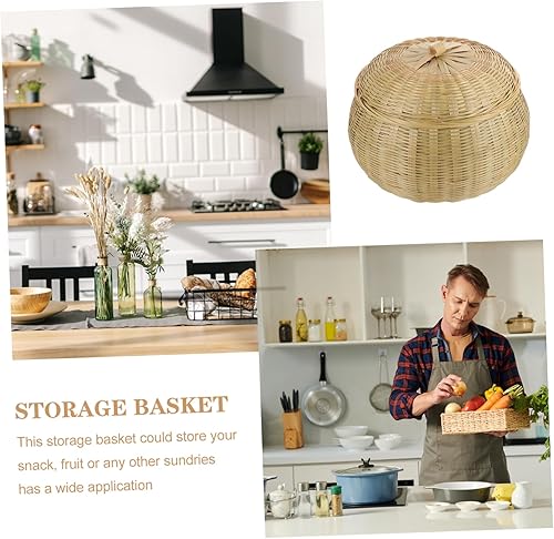 Miniatura 7 de Didiseaon Cesta de calabaza de bambú, cesta de pan, cesta de almacenamiento para encimera, cuenco de ajedrez, cuenco de almacenamiento de frutas,