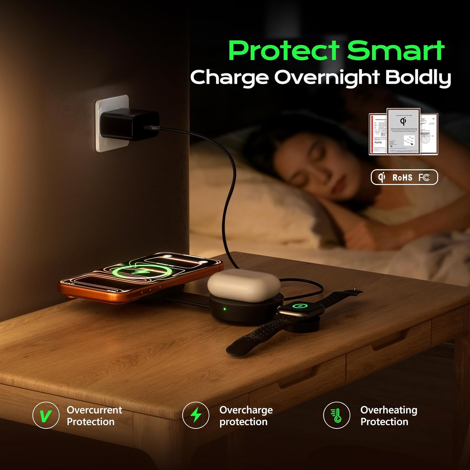【2026 Upgraded】 Qi2.2 Certified 25W 3 in 1 Magnetic Wireless Charger, Foldable Travel MagSafe Fast Charging Station for iPhone 17/16/15/14/13/12 Series, Apple Watch, AirPods | 45W Adapter Included