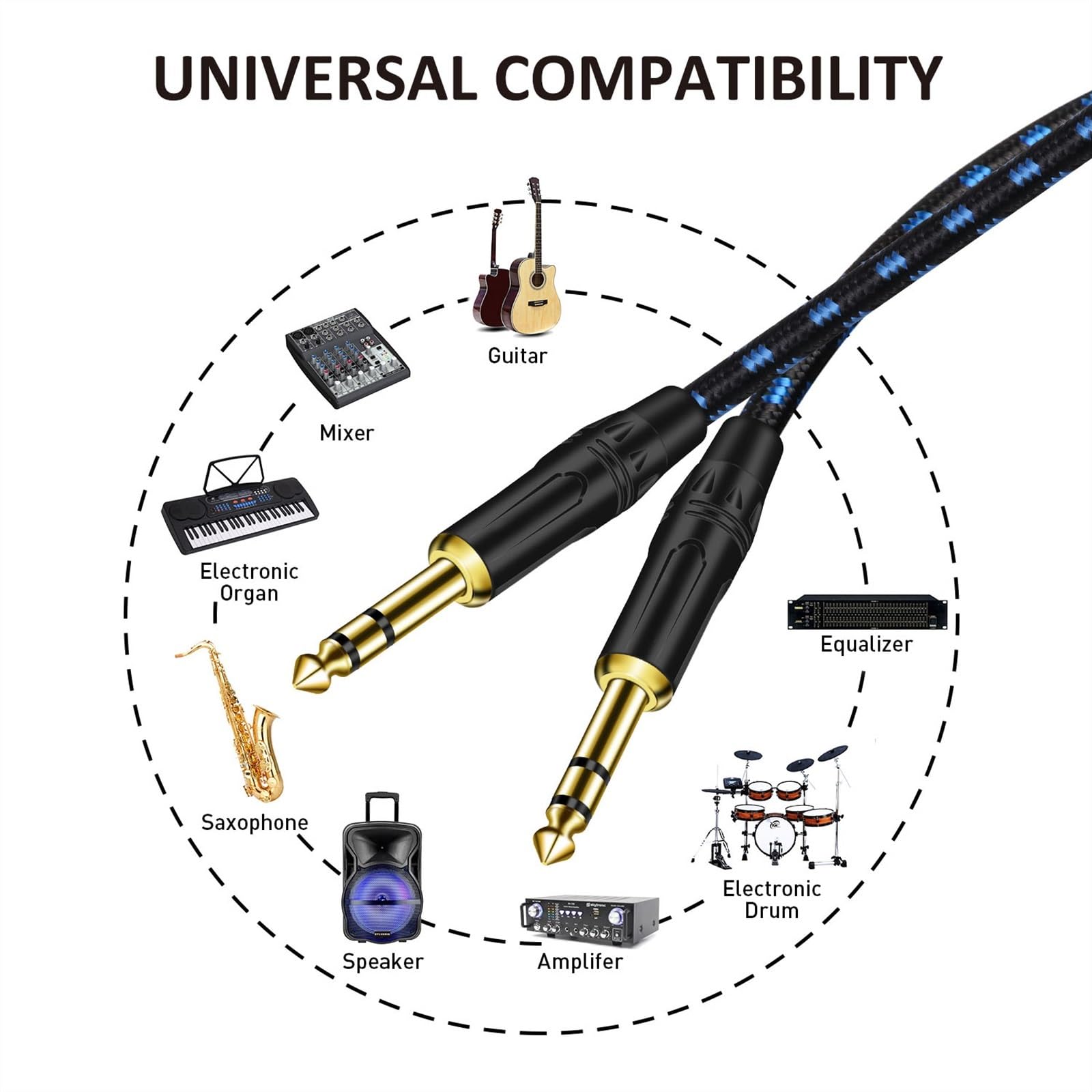 kabel audio do gitary TRS 6.5mm Gitarowy Kabel Audio Z Męskiego Na Męskie 1/4 Cala Kable Do Wzmacniacza DJ Kabel Do Wzmacniacza Mikser Z Klawiaturą (Color : C, Size : 3m)