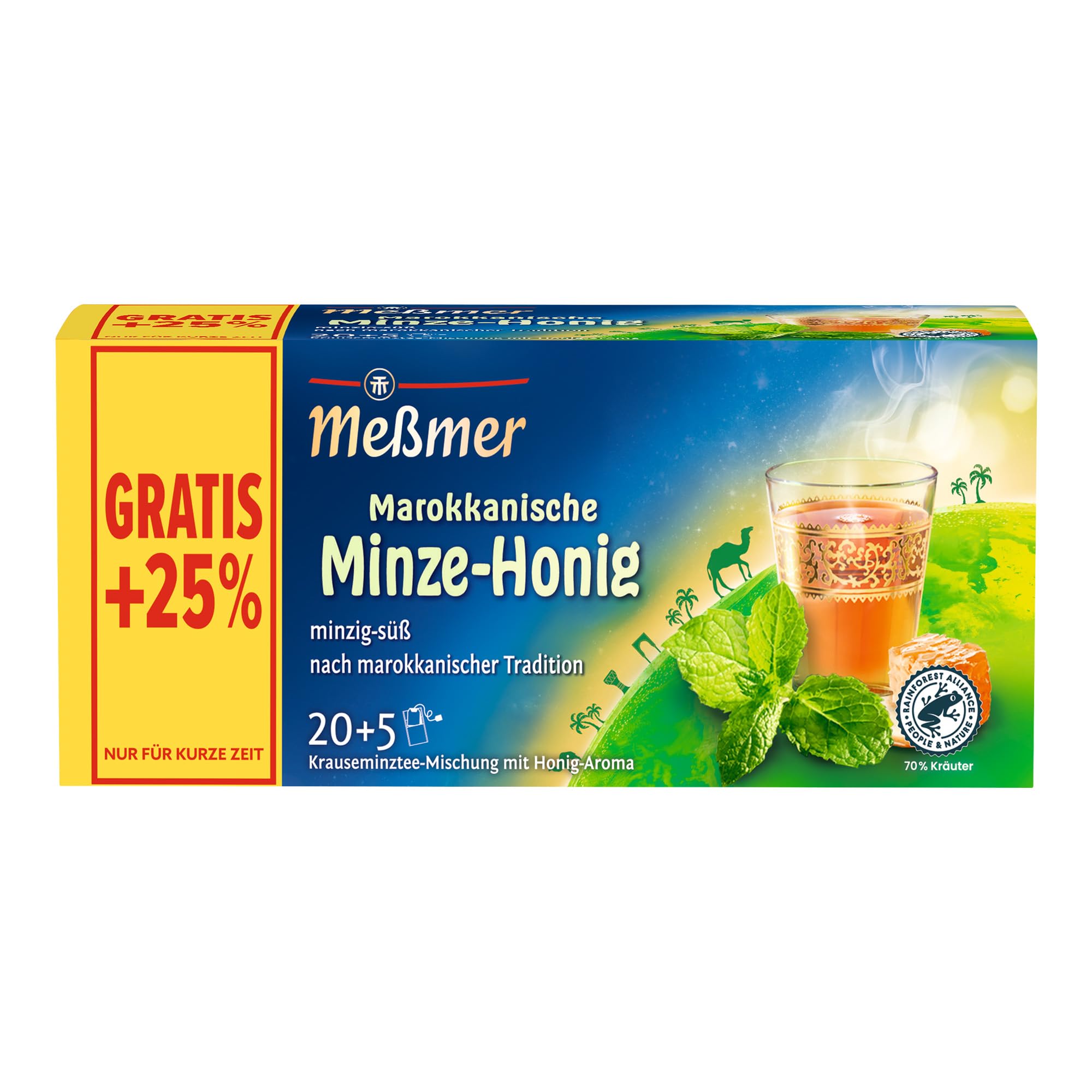 Meßmer Ländertee Marokkanische Minze-Honig | Vorteilspackung 20+5 Teebeutel | Krauseminztee-Mischung mit Honig-Aroma