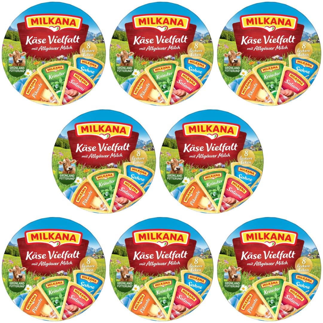 Milkkana Schmelzkäse-Ecken Käse Vielfalt Platte 8 leckere Ecken Frischkäse käse (8x23,75gr) 190 gramm x 8 STÜCK