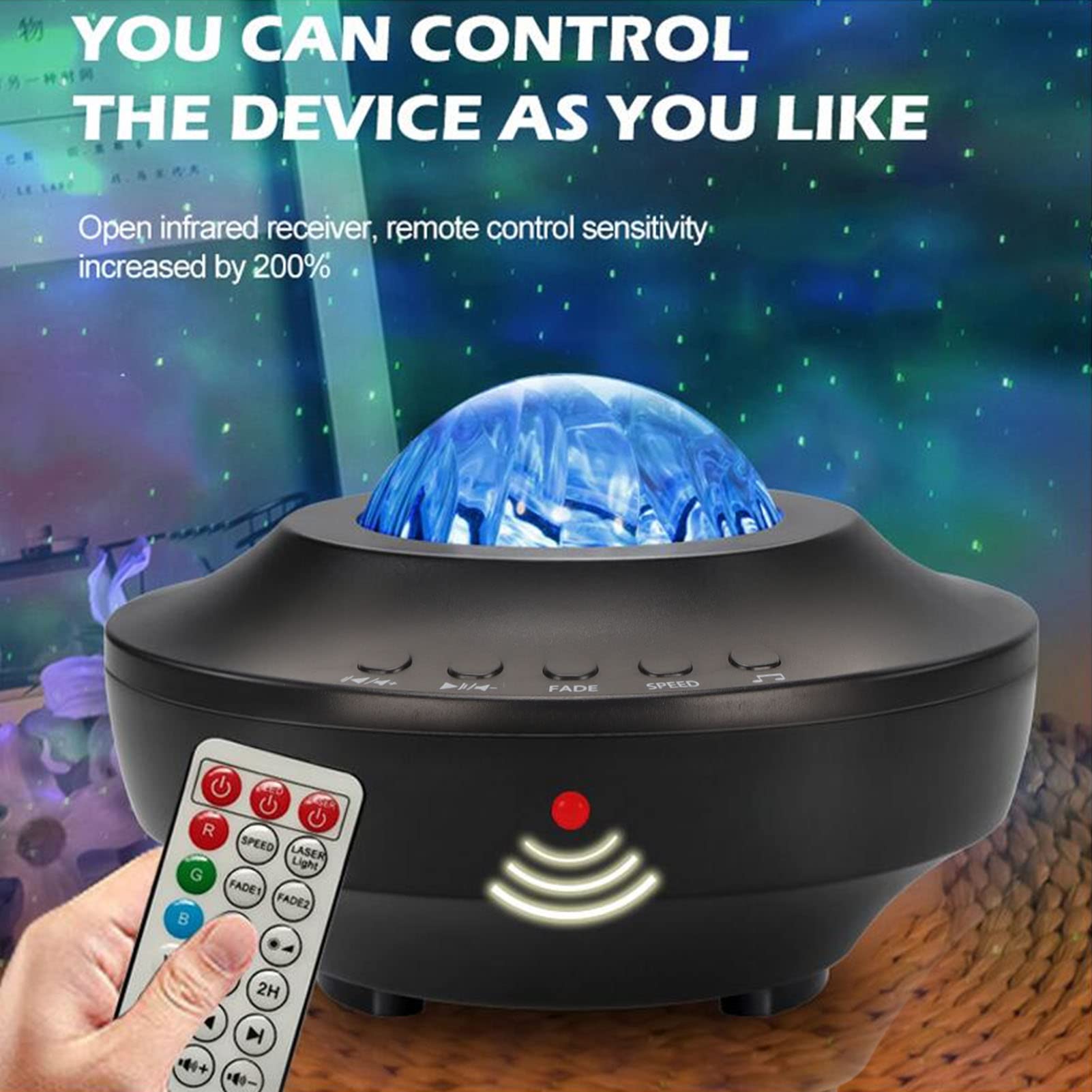 Proiettore Aurora 'aurora boreale, 5 in 1 Proiettore stellare a luci bianche con altoparlante Bluetooth, timer e telecomando Proiettore Proiettore di luce notturna per soffitto