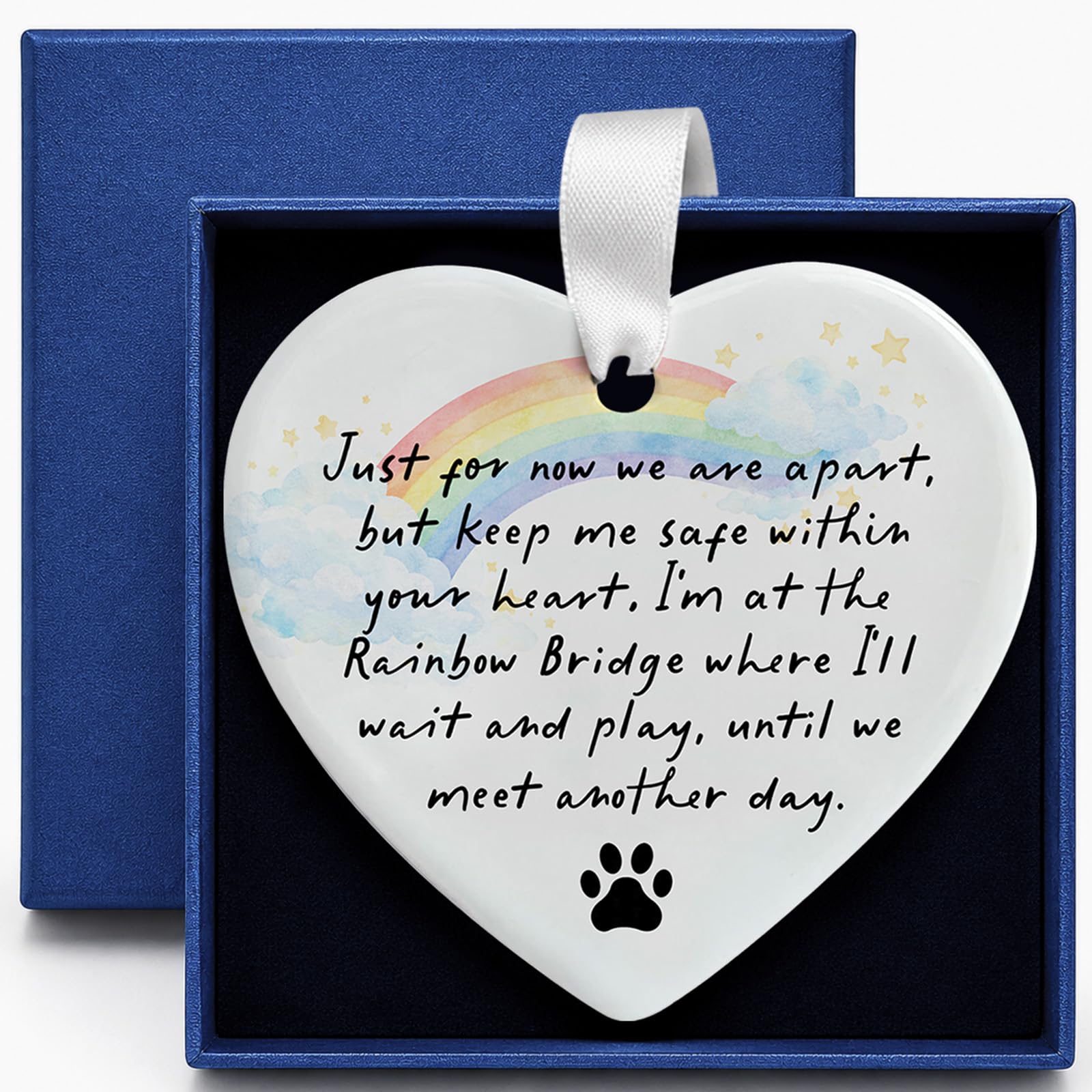 Rainbow Bridge Sympathy Ornament, Pet Loss Memorial Heart Keepsake for Dog & Cat Lovers, Hanging Remembrance Decor with Comforting Message for Grieving Pet Owners (Rainbow Bridge)