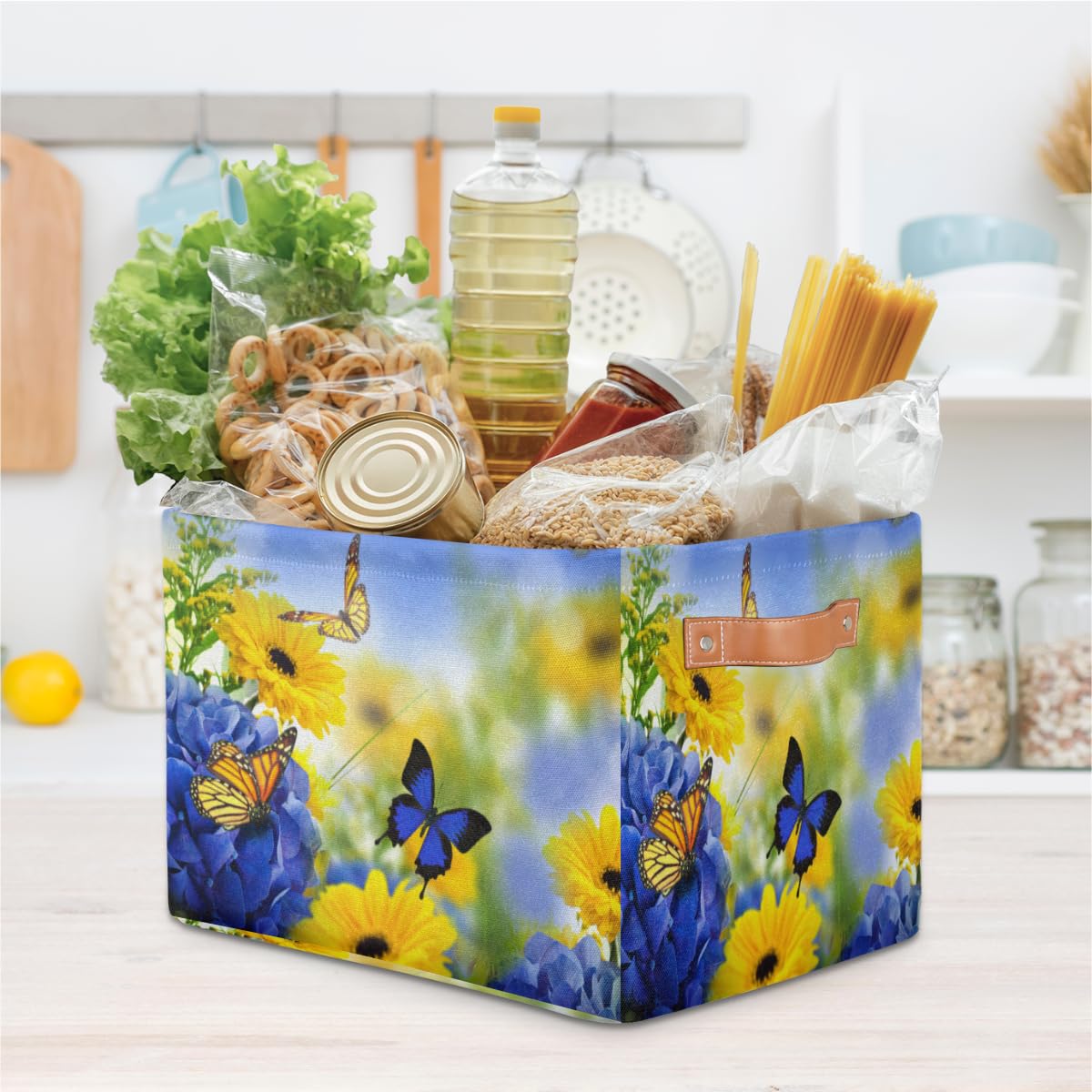 TropicalLife Große Aufbewahrungsbox mit Blumen, Schmetterlingen, 2 Stück, faltbar, Stoff, Aufbewahrungskorb, Schlafzimmer, Zuhause, Büro, Kinderzimmer, Organizer für Spielzeug, Kleidung