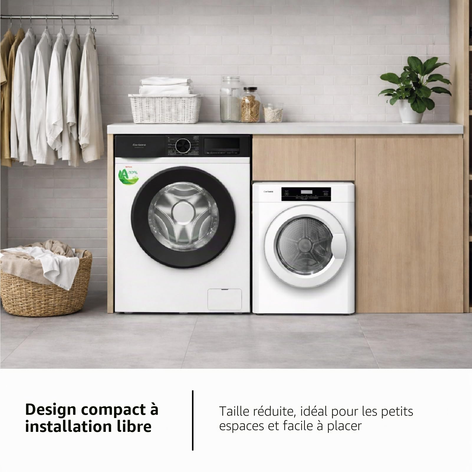 Corberó CSM320W Sèche-linge d'évacuation Charge avant, 3 kg, Évacuation, Affichage LED, Blanc, 5 programmes, séchage rapide 45 min, ouverture 180°, 65dB, Efficacité énergétique C
