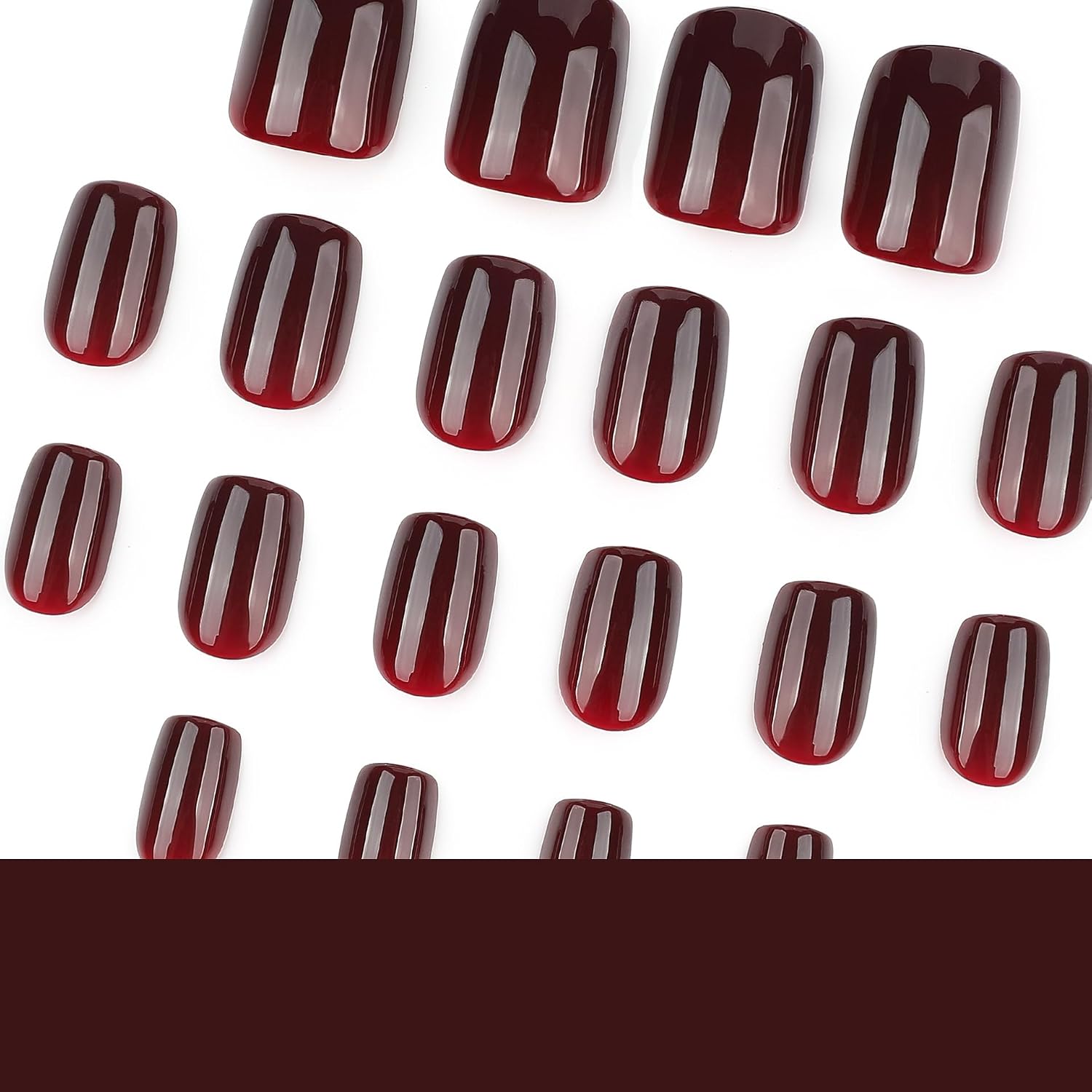 Black Cherry Press On Nails Short Square for Women, Glossy Deep Burgundy Fake Nails, Dark Wine Red Full Cover Reusable Stick On Nails with Nail Manicure Kit, Salon Gel Finish, 24Pcs