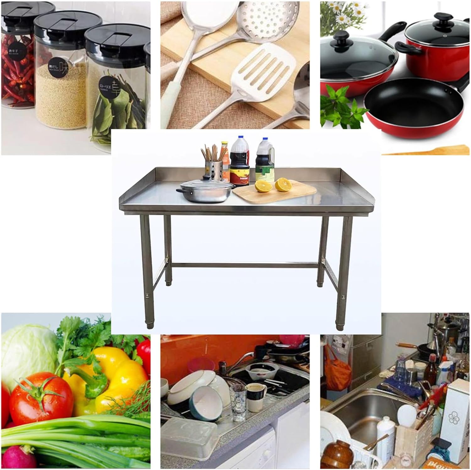 Workbench with Backrest Multifunctional Kitchen Preparation Table Thickened Stainless Steel Workbench Single Tier Metal Table Commercial Chopping Board