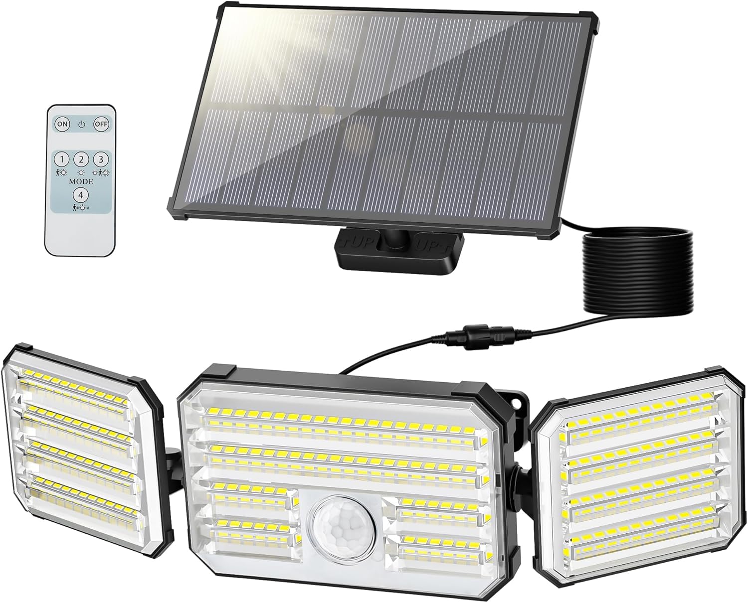 Solarlampen für Außen mit Bewegungsmelder, 160 LED Solarleuchten für Außen mit Alarmfunktion, 2000mAh 4 Modos IP67 Wasserdichte Solar Wandleuchte mit Fernbedienung für Garten, Garage - 1 Stück