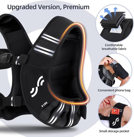 Sportneer Weighted Vest for Running Training Weight Vest | Adjustable Women Weighted Vest for Running Rucking Vest for Jogging Strength Training Weight Loss, 8lb/12lb/15lb/20lb/25lb