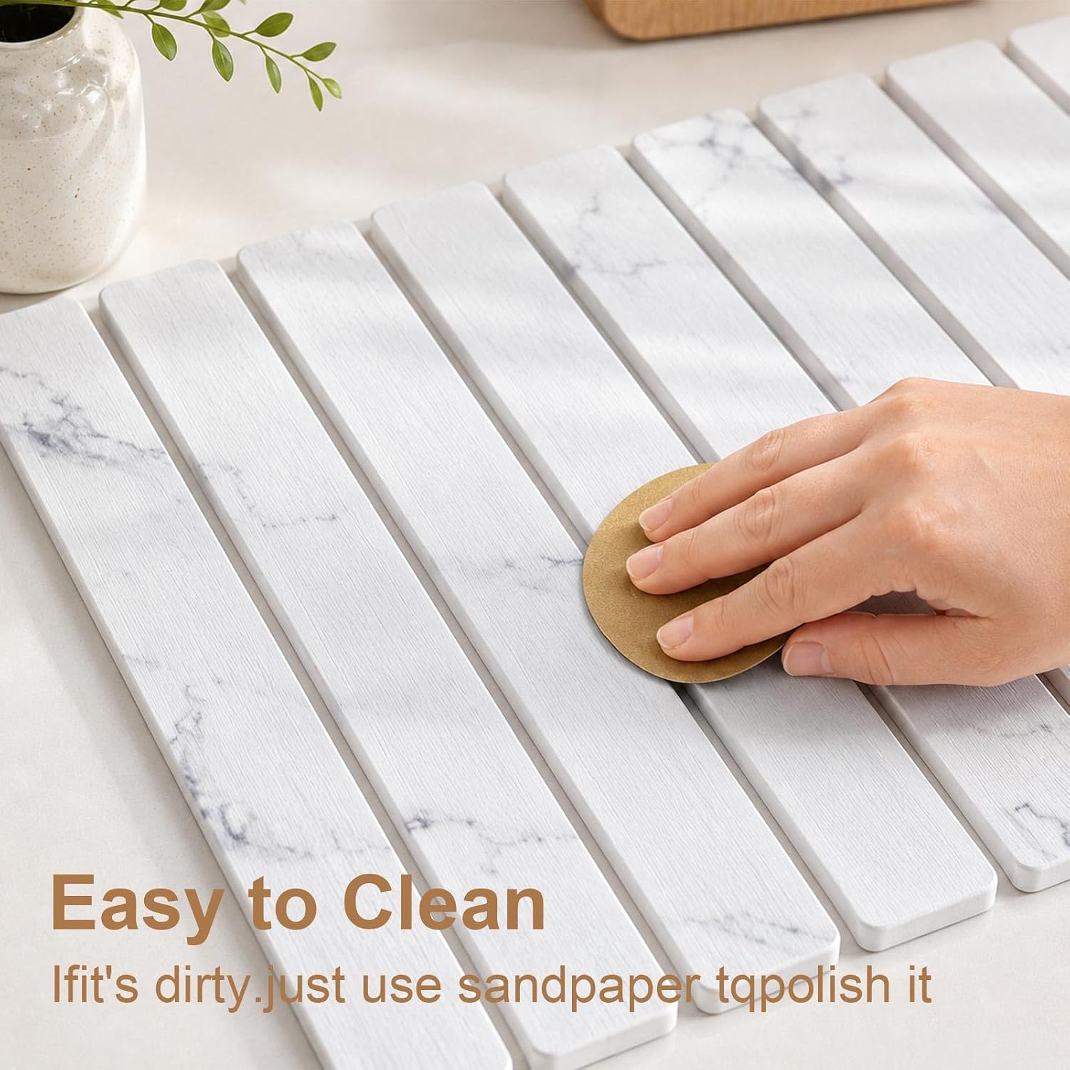 Large Stone Dish Drying Mat for Kitchen Counter, Quick Dry Water Absorbing Diatomaceous Earth Drying Organizer Pad, Foldable for Plate Rack Bottles Utensils, White 24"×16" & 8"×4"