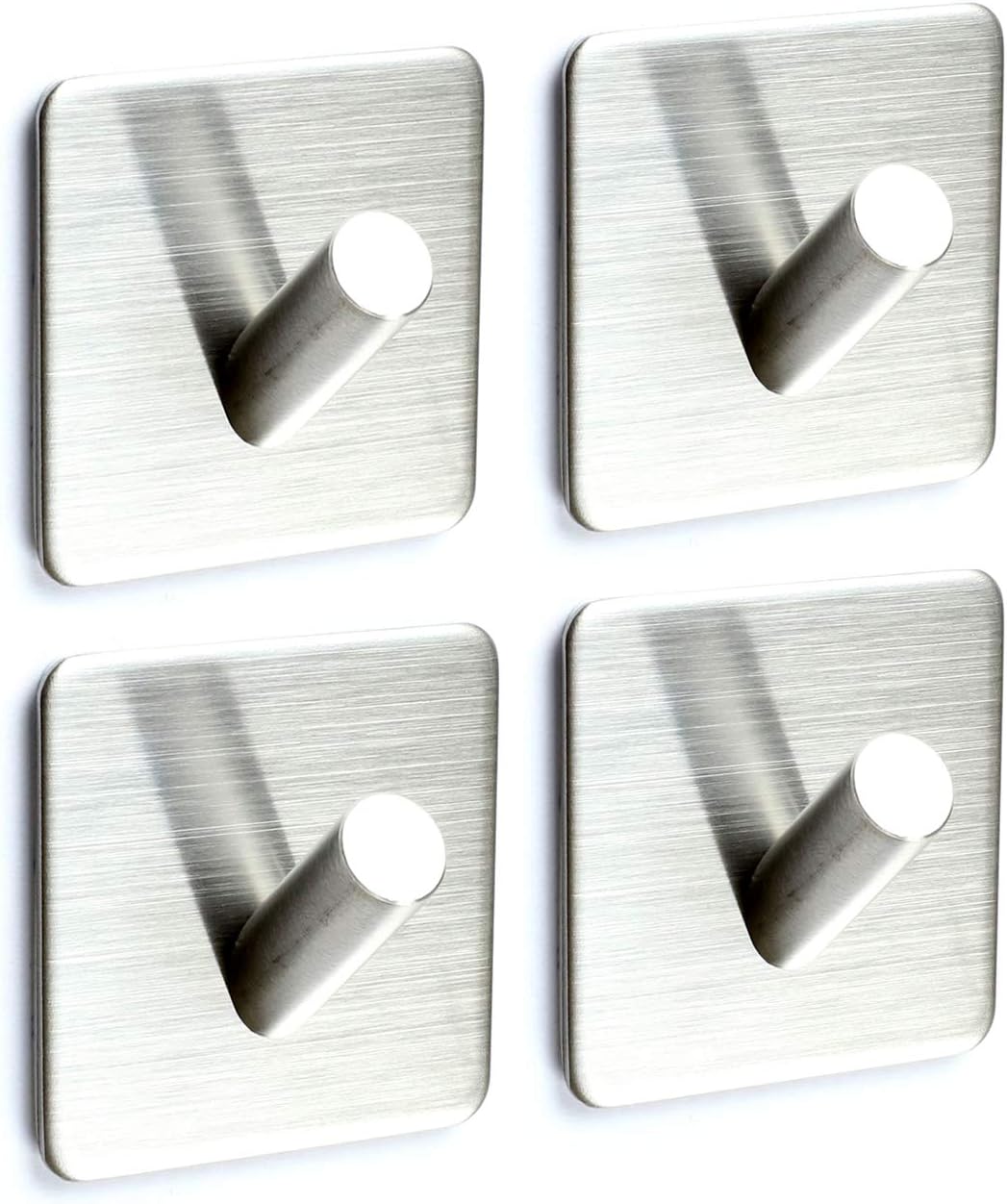 Togu Self Adhesive Hooks Heavy Duty Wall Hooks/Towel Hooks/Coat&Robe Hooks Nail-Free Waterproof Stick On Tiles Bathroom Kitchen Door,Brushed Stainless Steel Finish,4 Pack