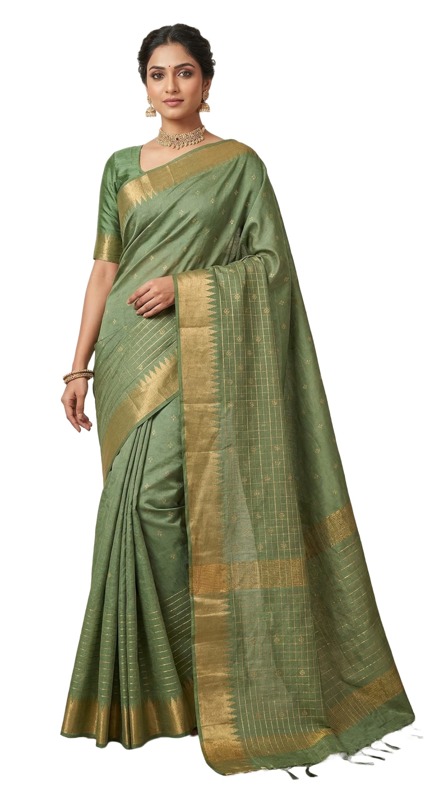 Olive Green Handloom Cotton Silk Saree with Blouse Piece | Handloom Lightweight Modern Indian Saree-image-28