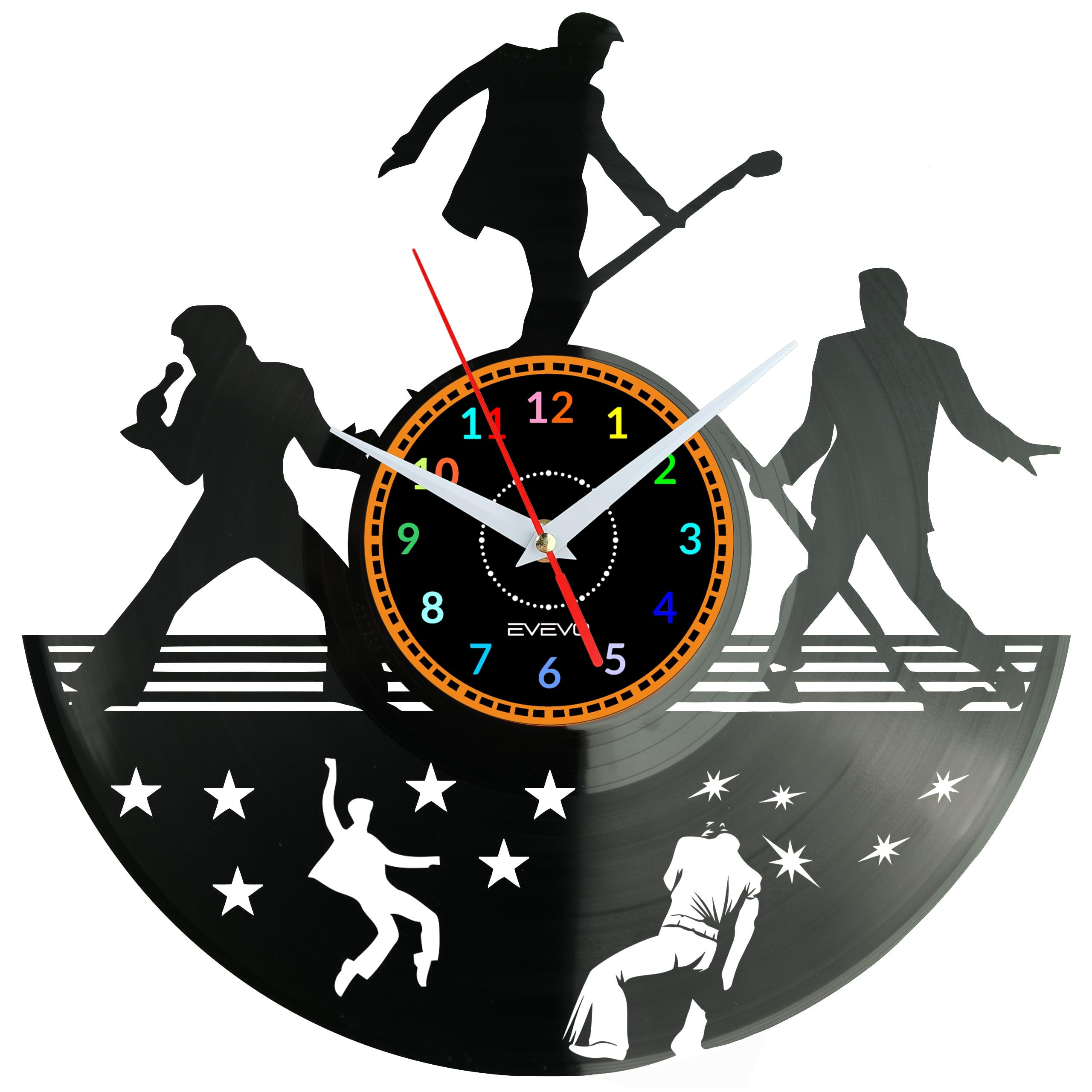 Evevo Multicolor King Of Rock & Roll Wall Clock Vinyl Record – Elvis Inspired Retro Music Design, Handmade Art Clock, Unique Gift Or Present For Rock Lovers, Musicians & Vintage Home Decor W0339