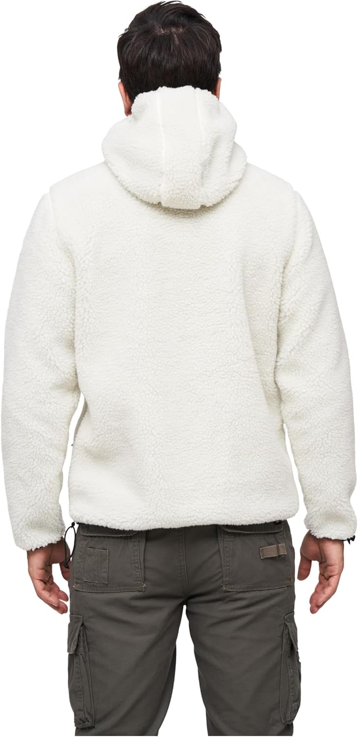Brandit Men's Hooded Teddy Fleece Warm Outdoor Quarter Zip Jacket with Chin Guard & Wind Protection Strip