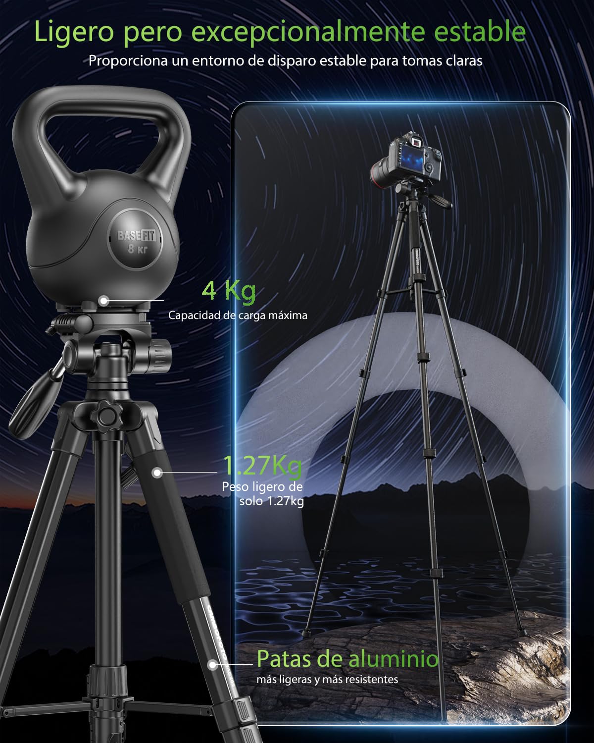 CAMBOFOTO Cámaras Trípode Profesional de 188 cmpara Cámaras DSLR, Smartphones y Dispositivos con Montaje Universal 1/4" - Cabezal Panorámico de 3 Vías, Ligero y Compacto (Negro)