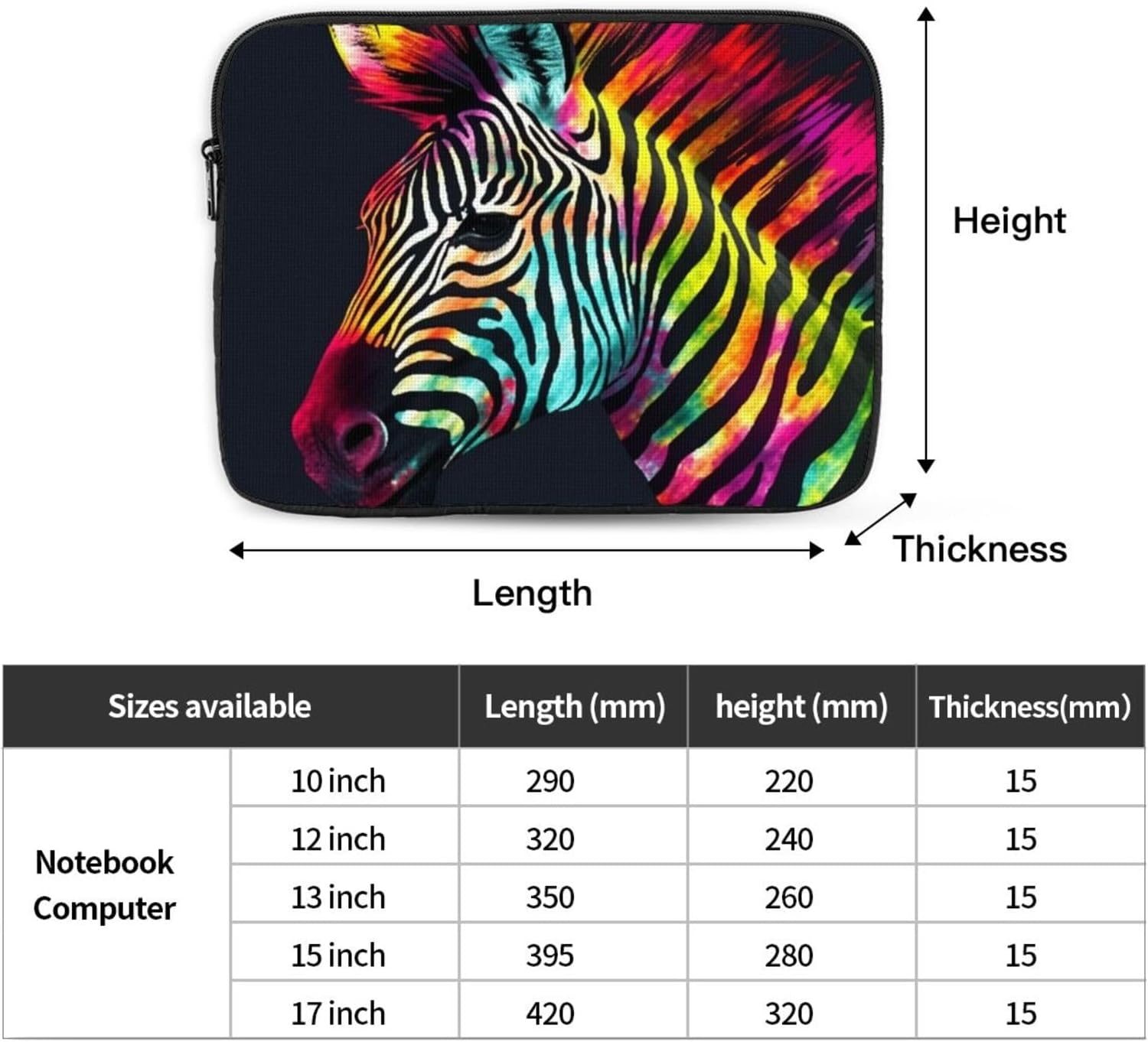12 Inch Laptop Sleeve Bag Waterproof Shockproof Laptop Case Bag Colorful Rainbow Zebra Computer Skin Bags Lightweight Tablet Carrying Case image 4