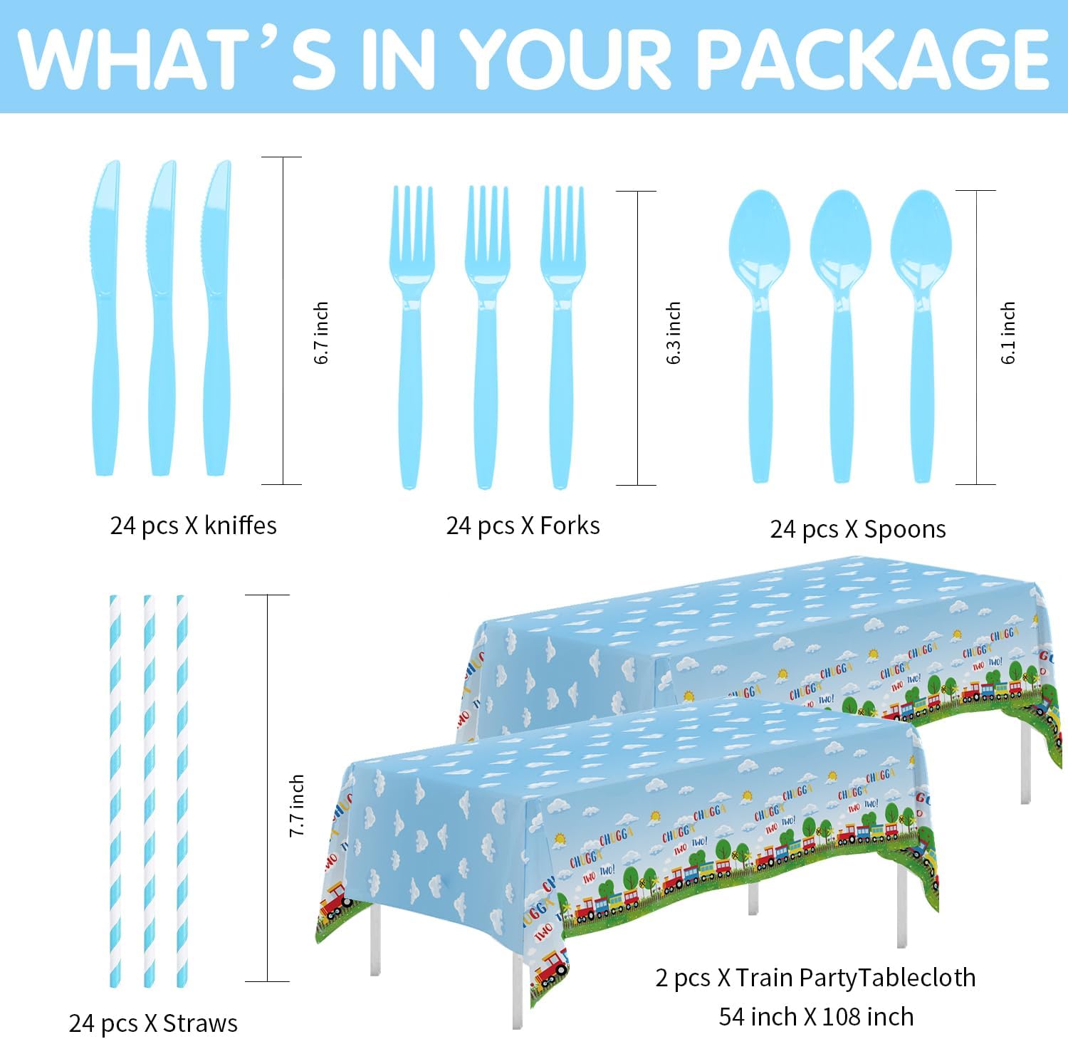 APOWBLS Chugga Chugga Two Two Birthday Party Supplies, Paper Plate, Cup, Napkin, Disposable Cutlery, Tablecloth, Train 2nd Birthday Decorations Tableware | Serves 24 - Image 3