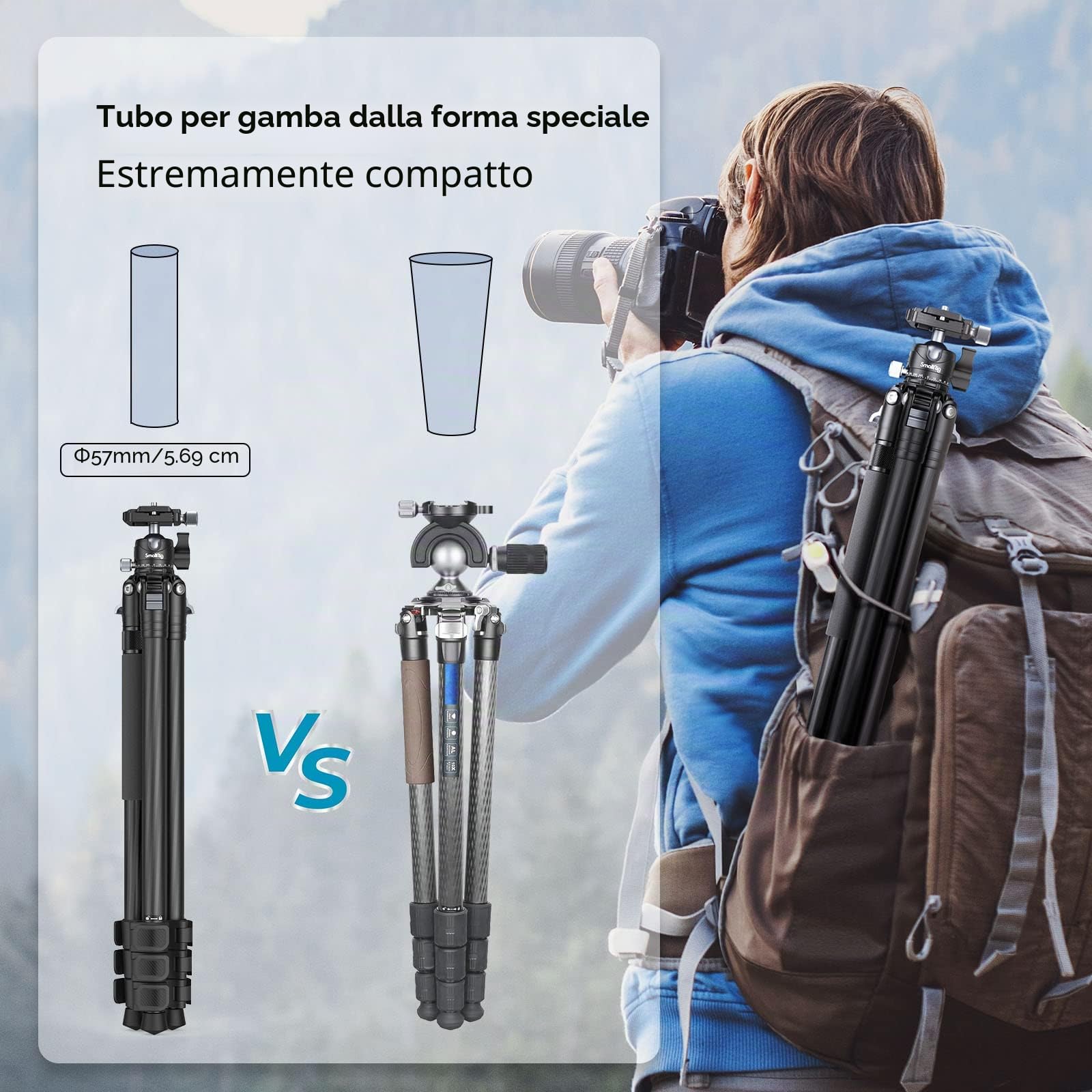 SMALLRIG Treppiede Leggero e Compatto in Fibra di Carbonio con Monopiede Staccabile, Testa a Sfera a 360°, Piastra a Sgancio Rapido, Carico Utile Fino a 26,5 Libbre/12 kg - 4060