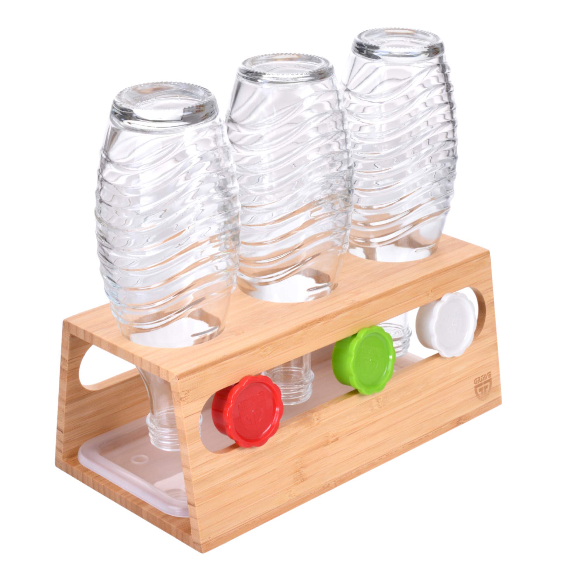 Waldana Scolapiatti per bottiglie (4 pezzi) adatto per caraffa in vetro SodaStream, design registrato, plastica biologica, borraccia, supporto