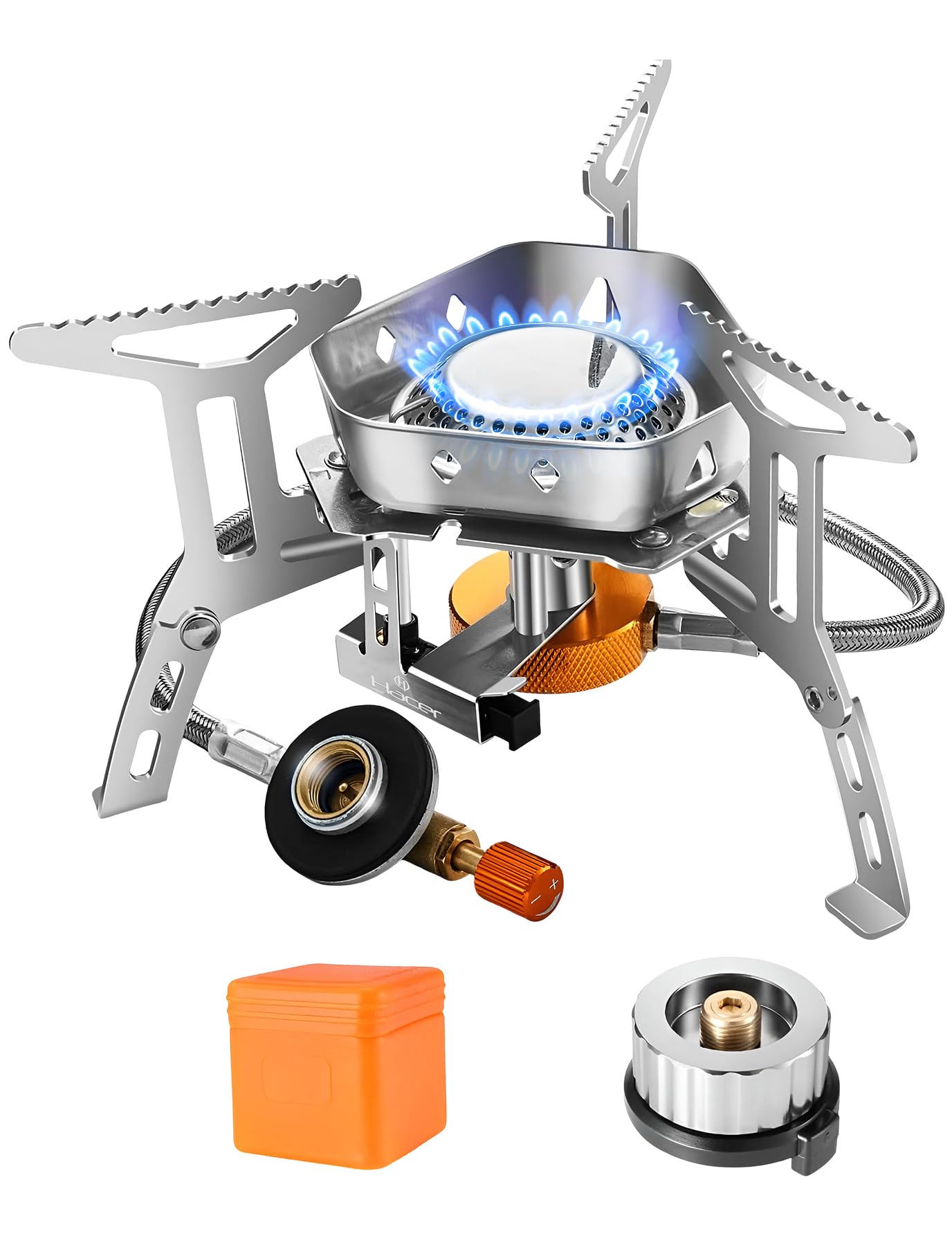 Hacer Camping Gas Stove with Piezo Ignition & Storage Box Portable Stainless Steel Outdoor Cooking Folding Burner for BBQ HikingTrekking Traveling and Emergency Use (Without Cylinder)-image-8