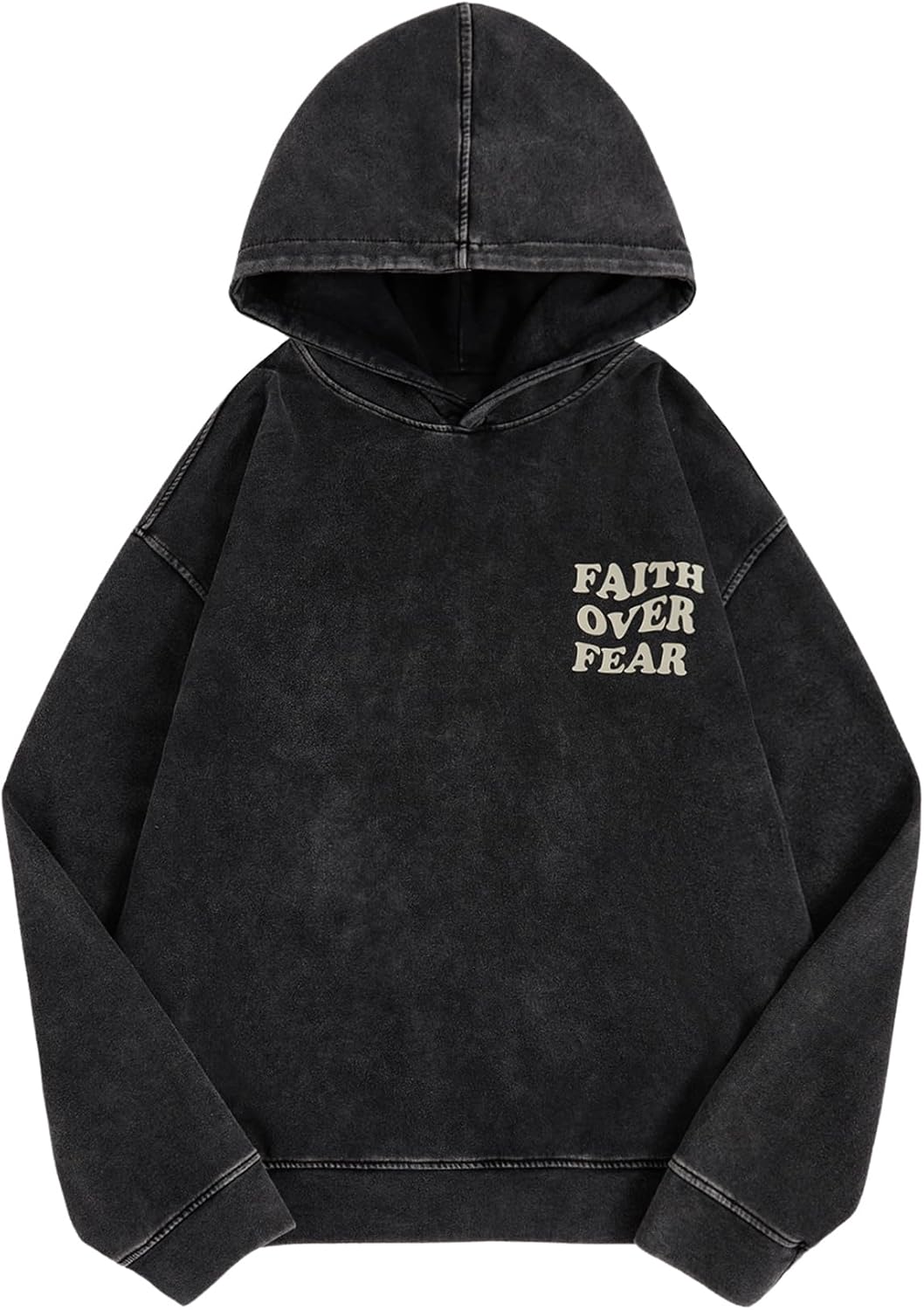 WDIRARA Men's Y2k Letter Graphic Distressed Long Sleeve Hoodie Vintage Hipster Loose Fit Hooded Sweatshirt - Image 2