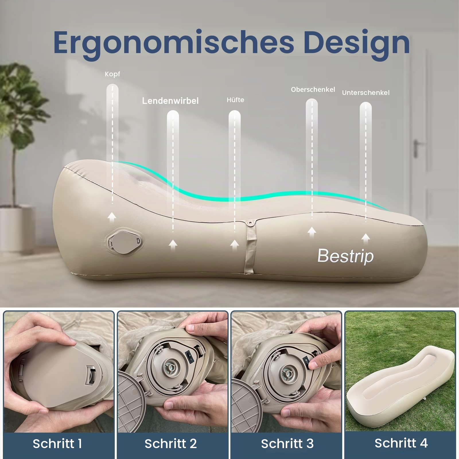 Bestrip Aufblasbares Sofa Aufblasbare Liege, Aufblasbare Luftbett mit elektrischer Luftpumpe, Aufblasbare Couch Camping Sofa,geeignet für Drinnen Draußen (180 * 70 * 50cm)