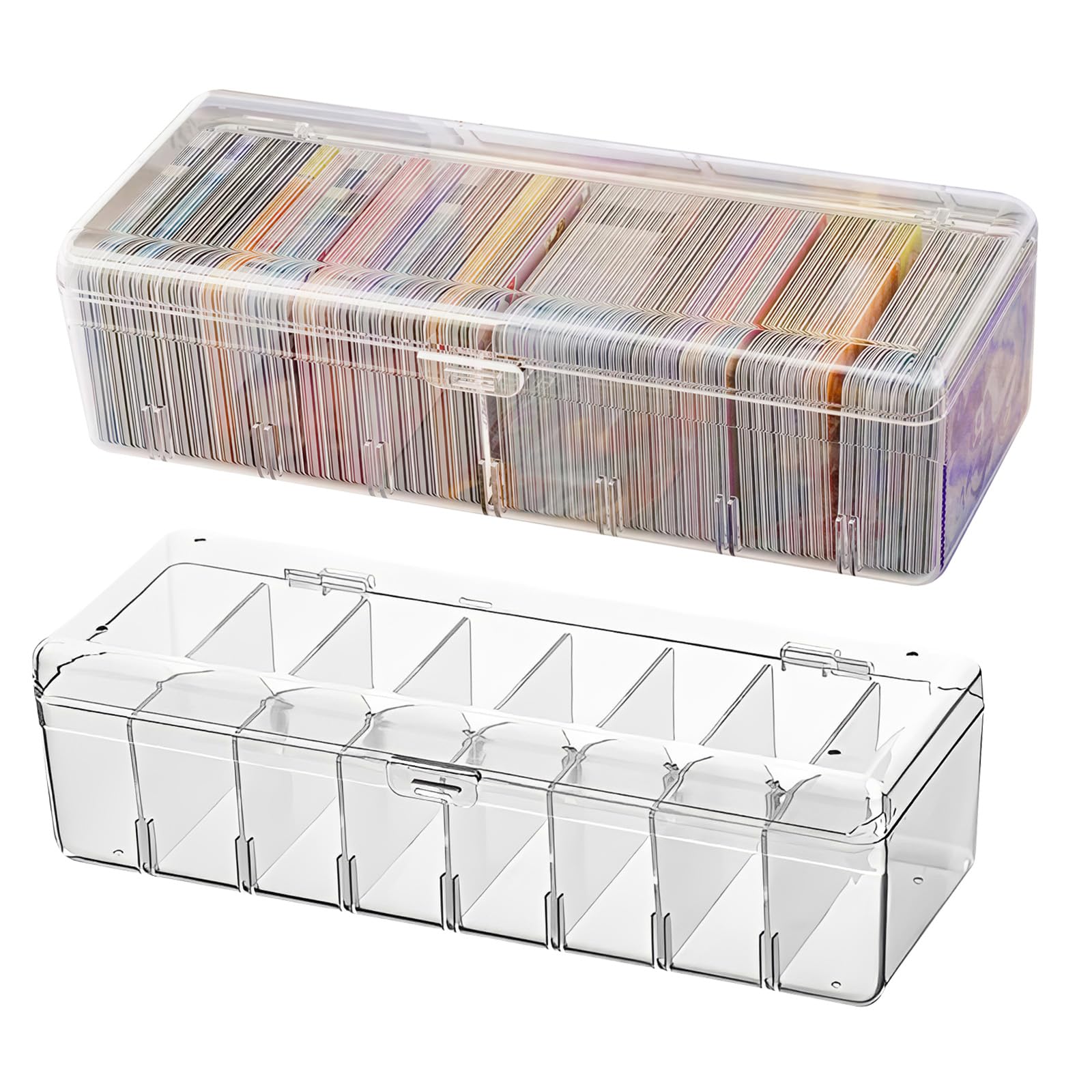 ECVUKQ 2 PCS Trading Card Storage Box Clear, Playing Card Case Dividers Plastic Trading Cards Storage Box with Lid for Business Sports Cards Game (Transparent)