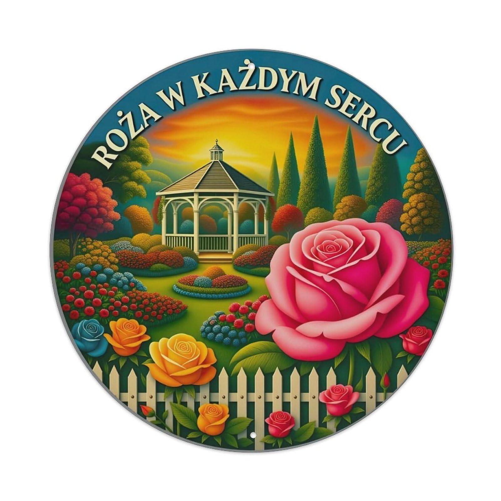 Rose Garden Gazebo Fence Flowers Metal Tin Sign