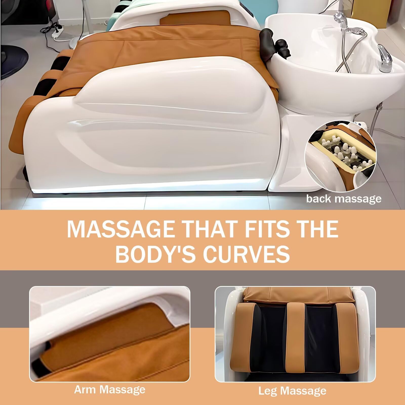 Profesjonalny stół do masażu głowy, nowoczesny prosty design sprzętu spa z dużą ceramiczną umywalką, masaż całego ciała, światło otoczenia do salonu