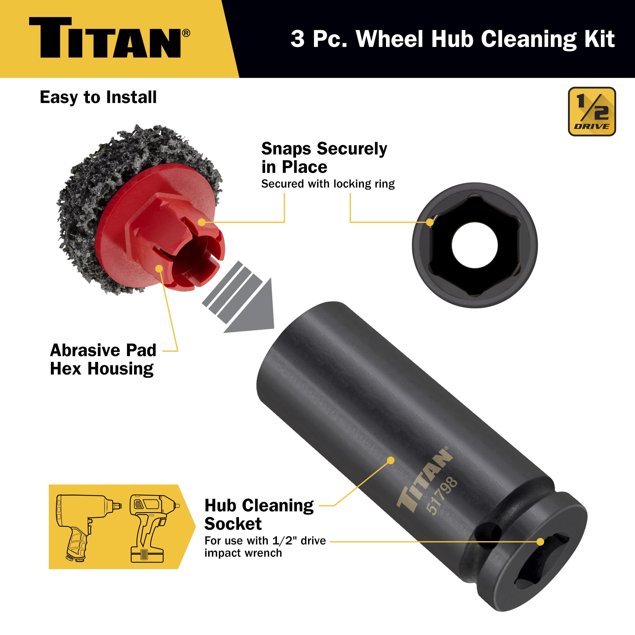 Amazon.com: Titan 51798 Wheel Hub Cleaning Kit, Includes 1/2-Inch