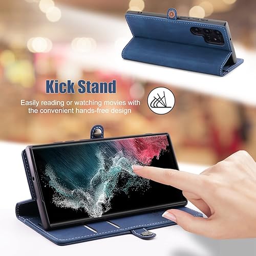 Miniatura 6 de Funda tipo cartera para Samsung Galaxy S22 Ultra, bloqueo RFID, soporte magnético, funda de piel suave con ranuras para tarjetas y bolsillos, 6.8