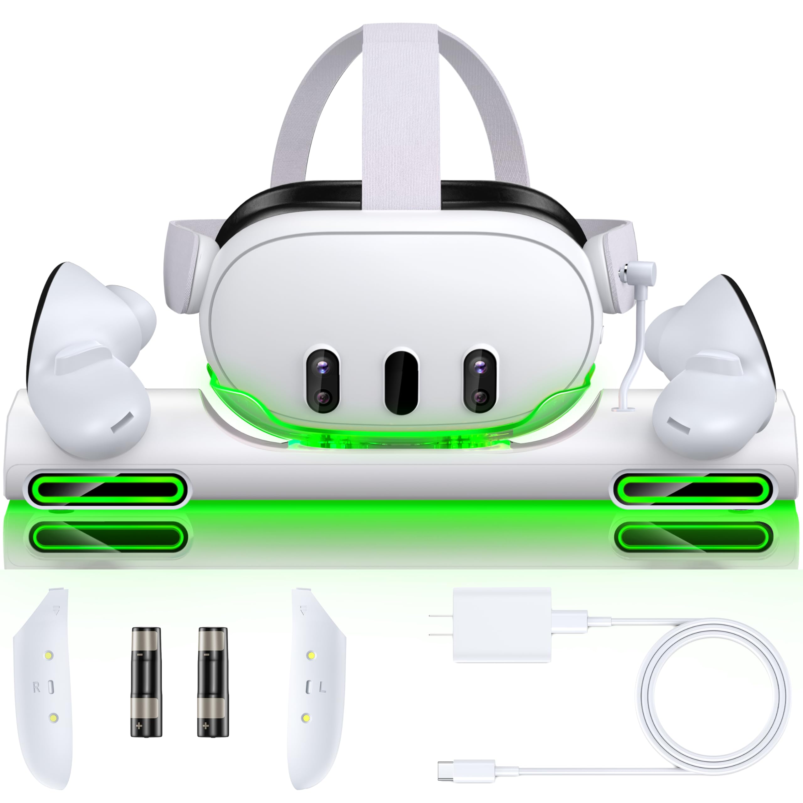 Charger Station for Meta Quest 3 – Fast Magnetic Charging Station Compatible with Oculus Quest 3 VR Headset & Controllers | Includes 2 Rechargeable