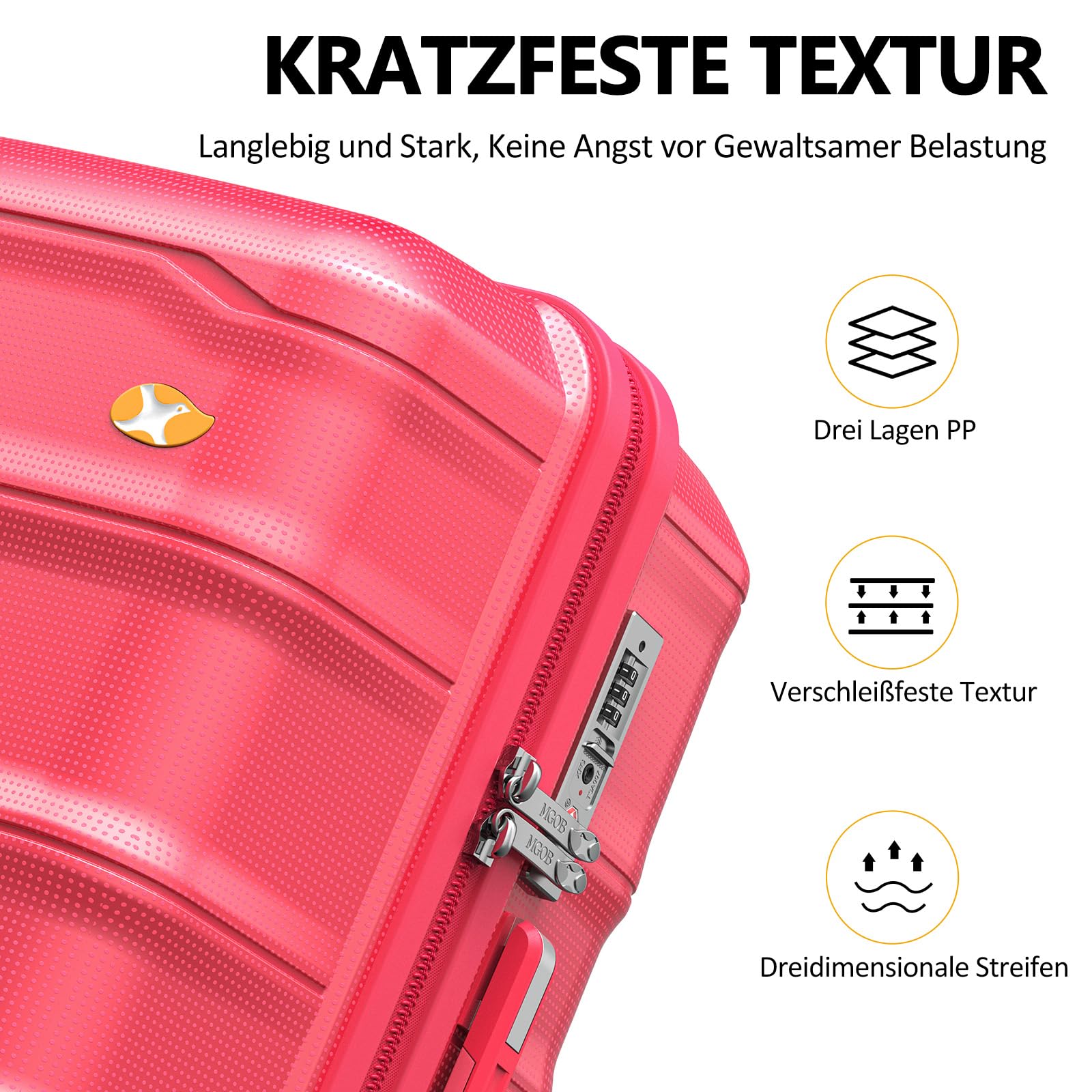 MGOB Valigia Bagaglio a Mano PP(Polipropilene) 40L Trolley Rigida Valigie da Cabina Spinner e TSA Lucchetto 55x36x20cm, Rosa