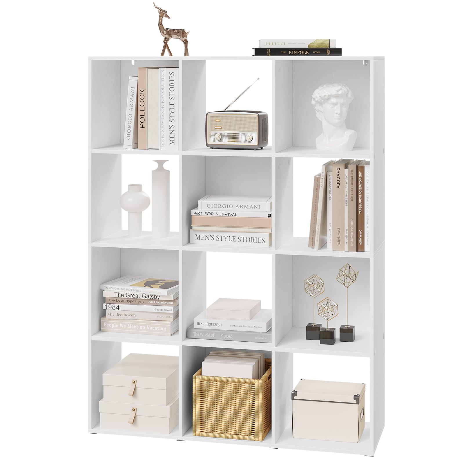 eSituro Bücherregal mit 12 Fächern, Würfelregal, 91x120x29 cm, weiß | Raumteiler Regal offen, Standregal modern, für Wohnzimmer, Kinderzimmer, Büro, Schlafzimmer