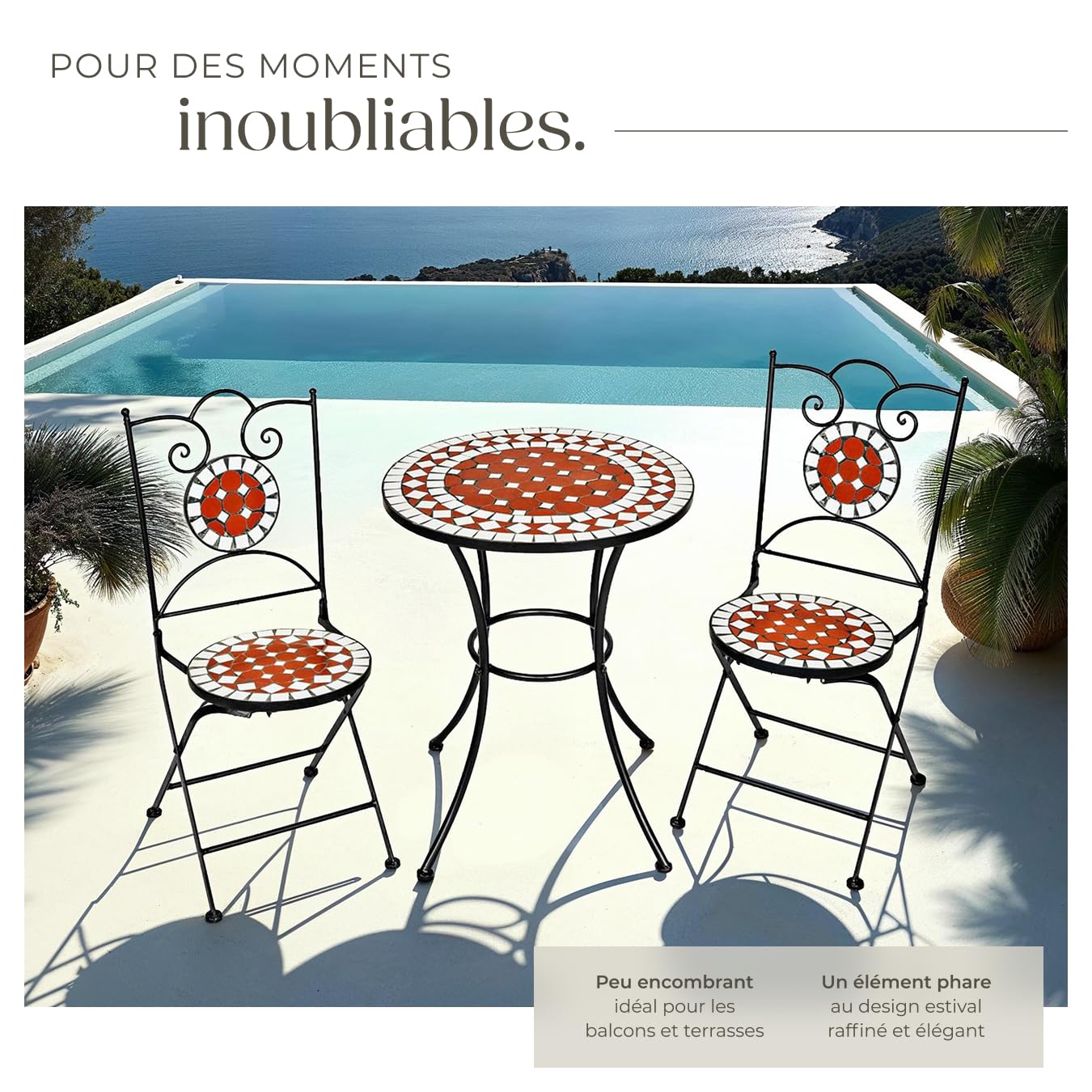 tectake® Ensemble Table et Chaises en Mosaïque Table de Bistrot Bar Salon de Jardin Exterieur, Structure en Acier lâqué époxy, Mobilier de Jardin Amenagement Balcon Terrasse