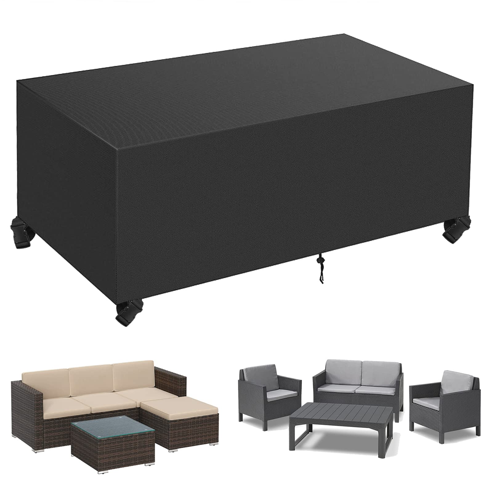 Copertura Per Mobili da Giardino,Telo Oxford Impermeabile Copri Tavolo,Tavoli e Sedie da Cortile,Quadrato Resistente Allo Strappo Copertura Tavolo Esterno Antivento (Nero, 230*165*80cm 600D)