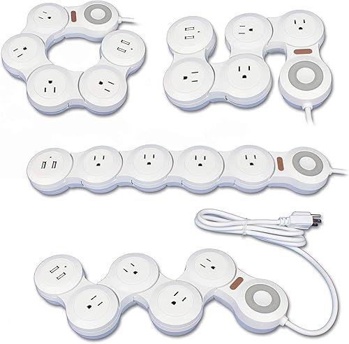 Enchufe de cargador de cable de alimentación deformación - Regleta de alimentación de enchufe plano con 2 puertos USB y 4 tomas múltiples, con cable