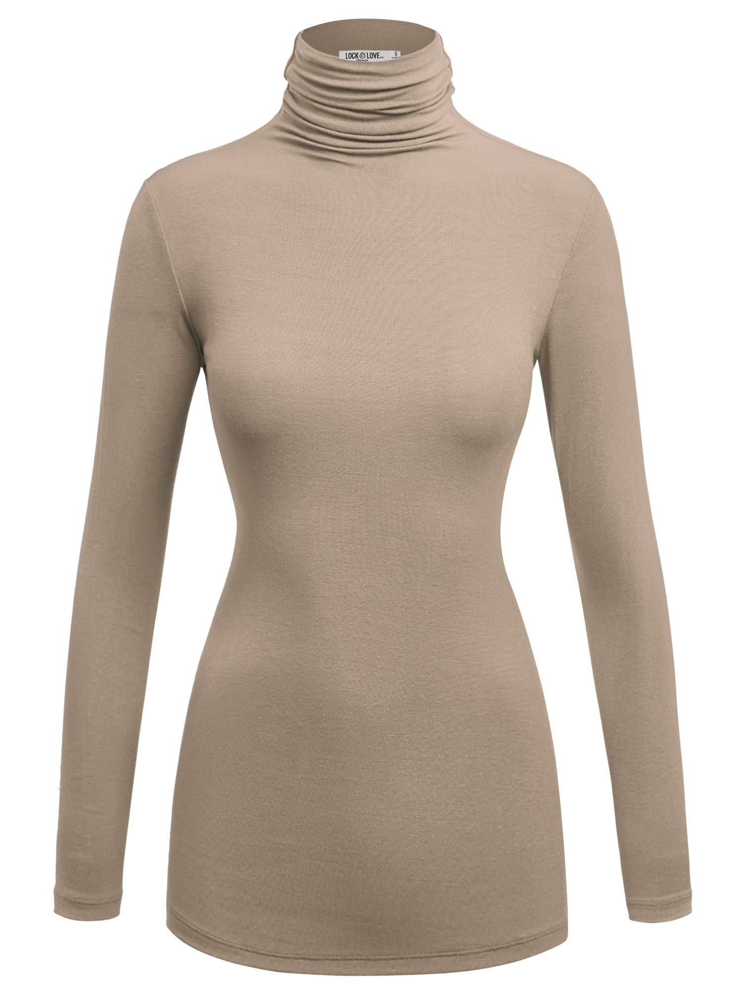 Lock and Love Women's Turtleneck Top Lightweight Long Sleeve Slim Fit Pullover, Soft Rayon Stretch Layering Basic, S-3XL