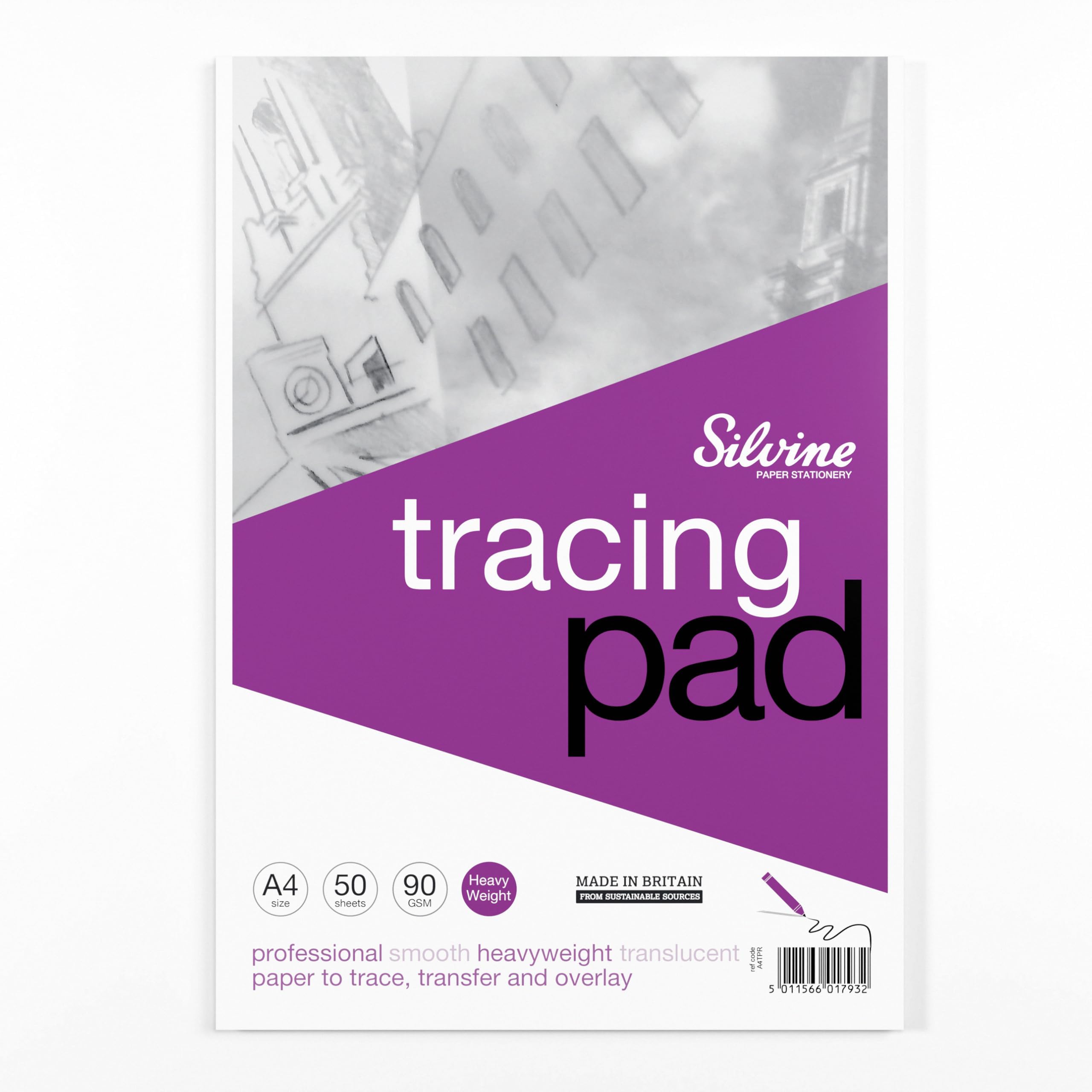 Sivine A4 Professional Tracing Pad. 50 Sheets of Quality Heavyweight Tracing Paper (90gsm) Ref A4TPR