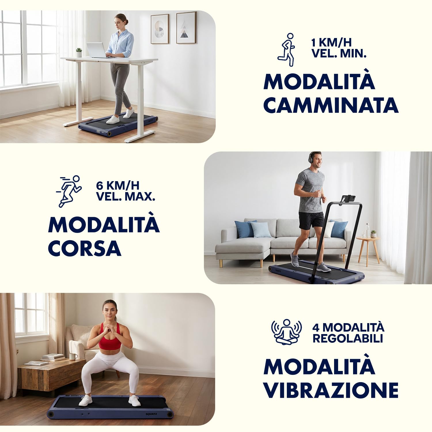 Squatz Tapis Roulant Pieghevole 2-in-1 con Pedana Vibrante, Walking Pad Salvaspazio, Display LED, Supporto Tablet, Telecomando, Motore Silenzioso 750W per Casa e Ufficio